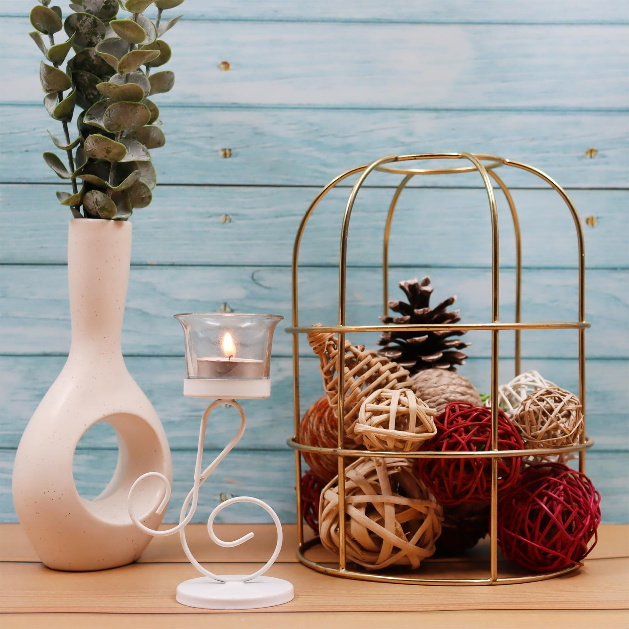 HOSLEY Clear Glass Tealight Candle Holders|White Tealight Candle Holders with Glass Holders Perfect for Home Decor Tabletop Centerpiece| Pack of 1 with Pack of 1 Tealight
