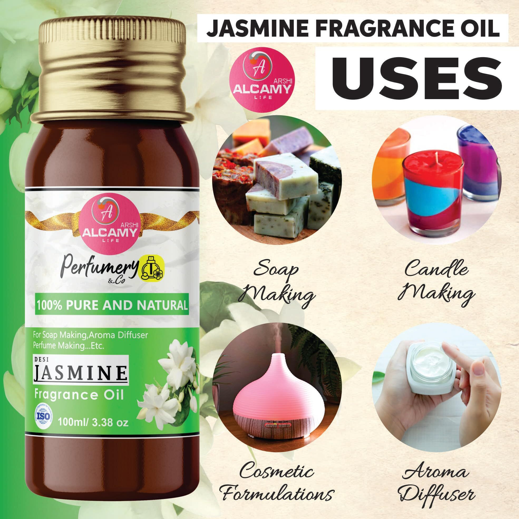 AAAL Pure & Natural Desi Jasmine Fragrance Oil 100ML for Soap Making, Candle Making, Aroma Diffuser, Vaporizer...etc (DESI JASMINE)