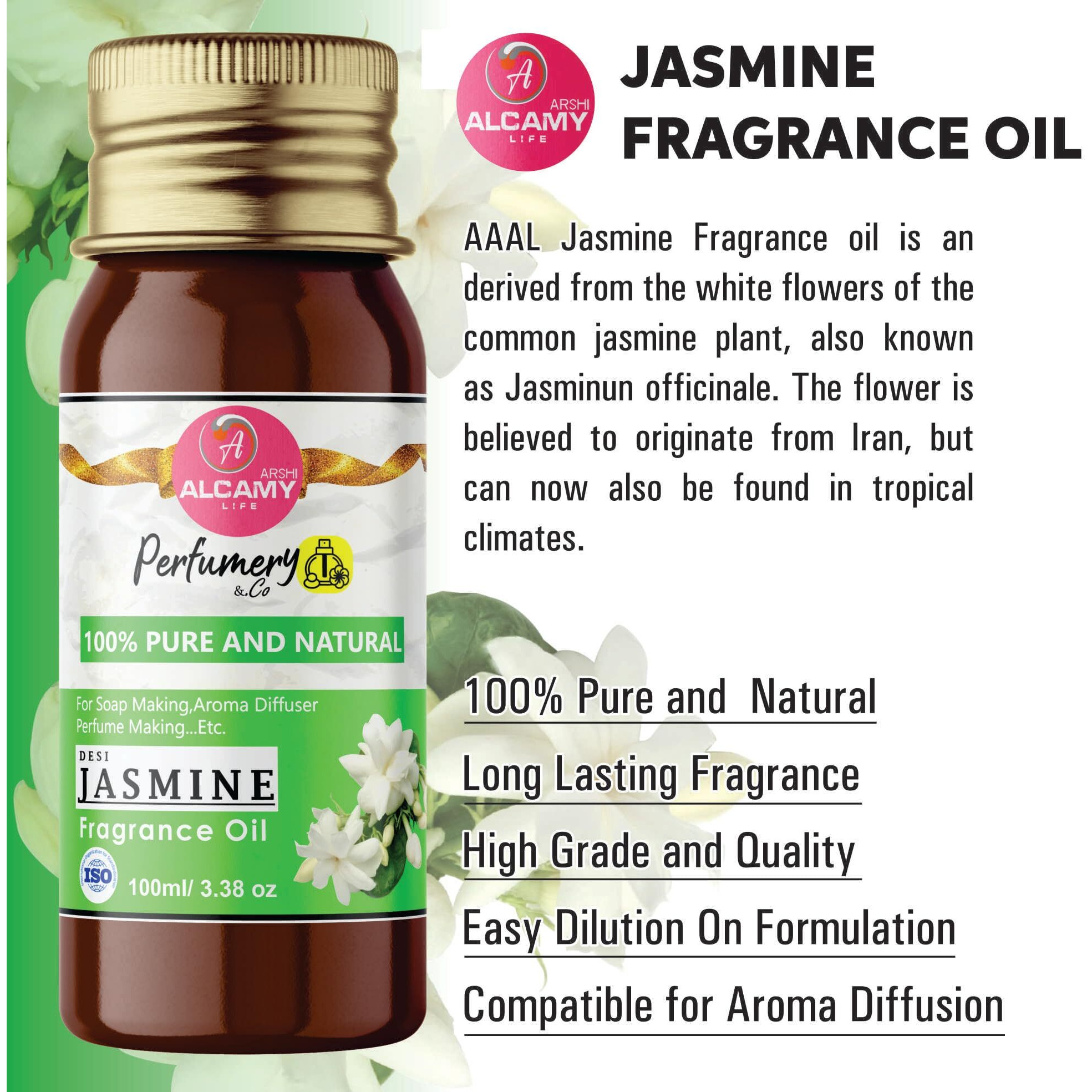 AAAL Pure & Natural Desi Jasmine Fragrance Oil 100ML for Soap Making, Candle Making, Aroma Diffuser, Vaporizer...etc (DESI JASMINE)
