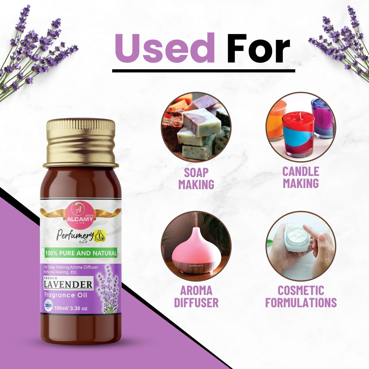 ARSHI A ALCAMY LIFE Pure & Natural Lavender Fragrance Oil 100Ml For Soap Making, Candle Making, Aroma Diffuser, Vaporizer...Etc (French Lavender)
