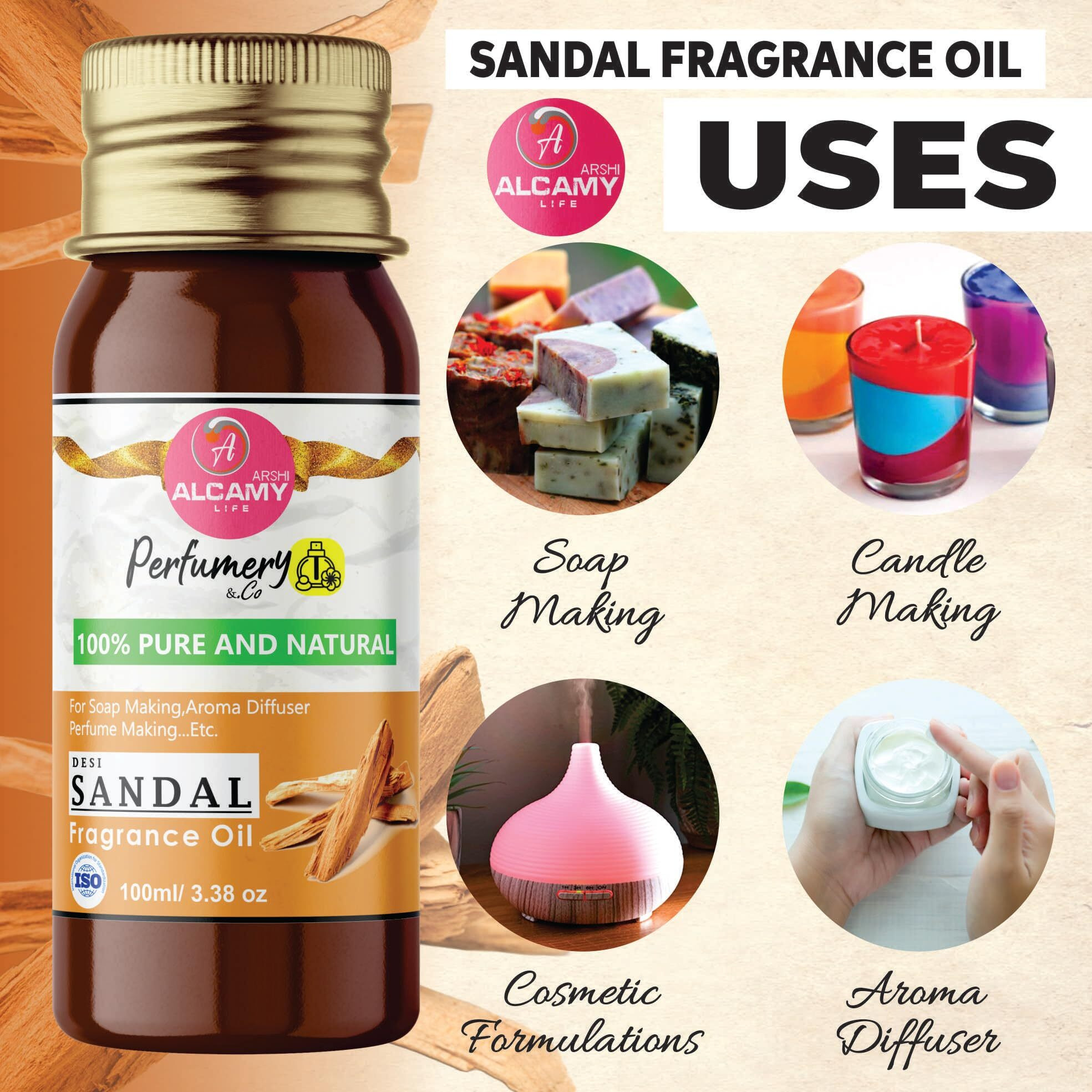 AAAL Pure & Natural Sandal Fragrance Oil 100ML for Soap Making, Candle Making, Aroma Diffuser, Vaporizer...etc (DESI SANDAL)
