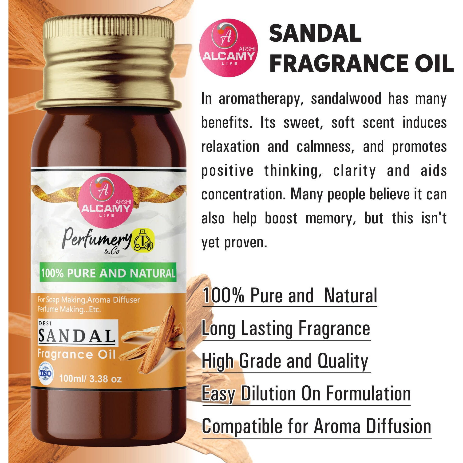 AAAL Pure & Natural Sandal Fragrance Oil 100ML for Soap Making, Candle Making, Aroma Diffuser, Vaporizer...etc (DESI SANDAL)