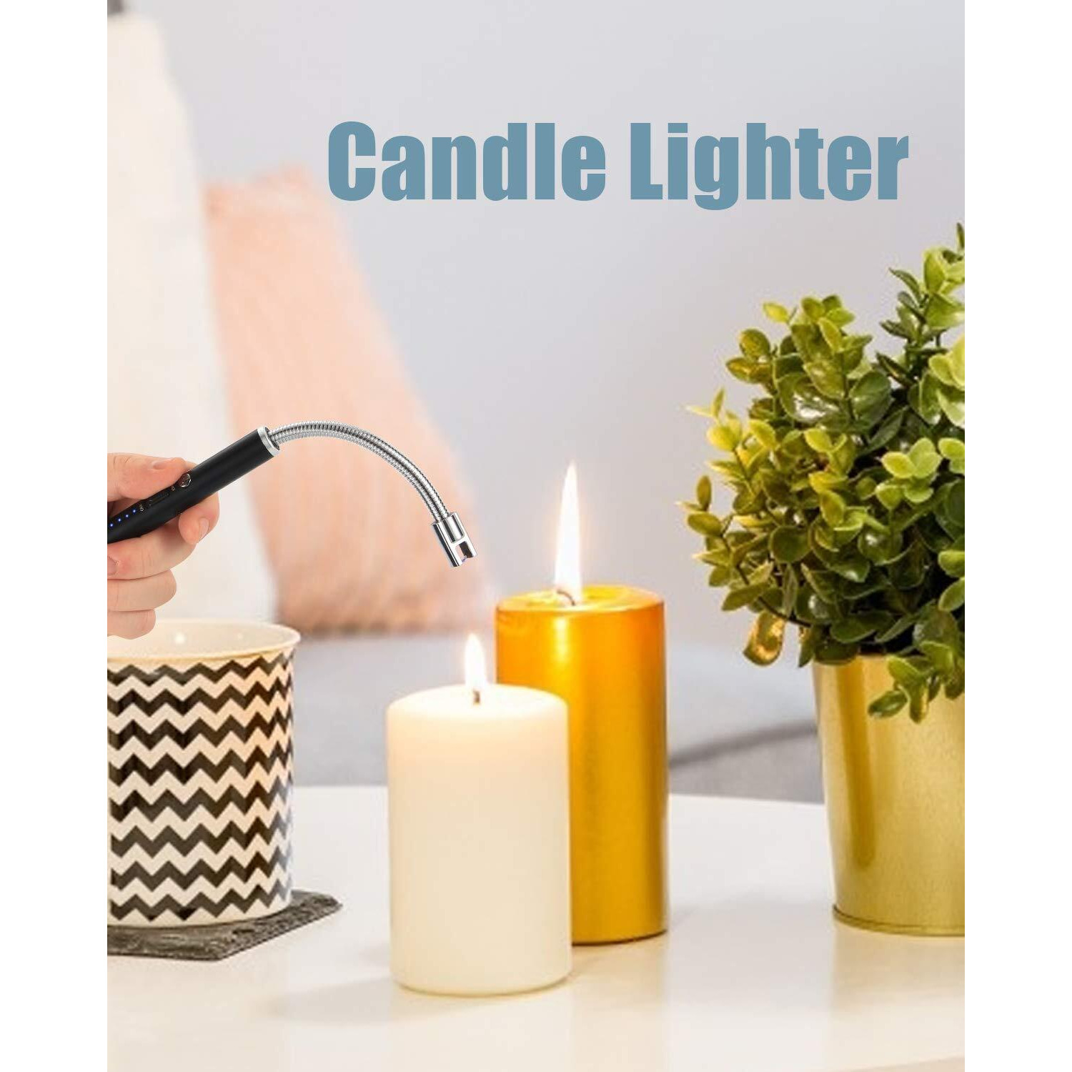 NESAPTO Zinc Electric Lighter, Candle Lighter Rechargeable Long Lighter With Flexible Neck Led Battery Display, Usb Plasma Flameless Lighter For Candle Camping Grill Fireworks