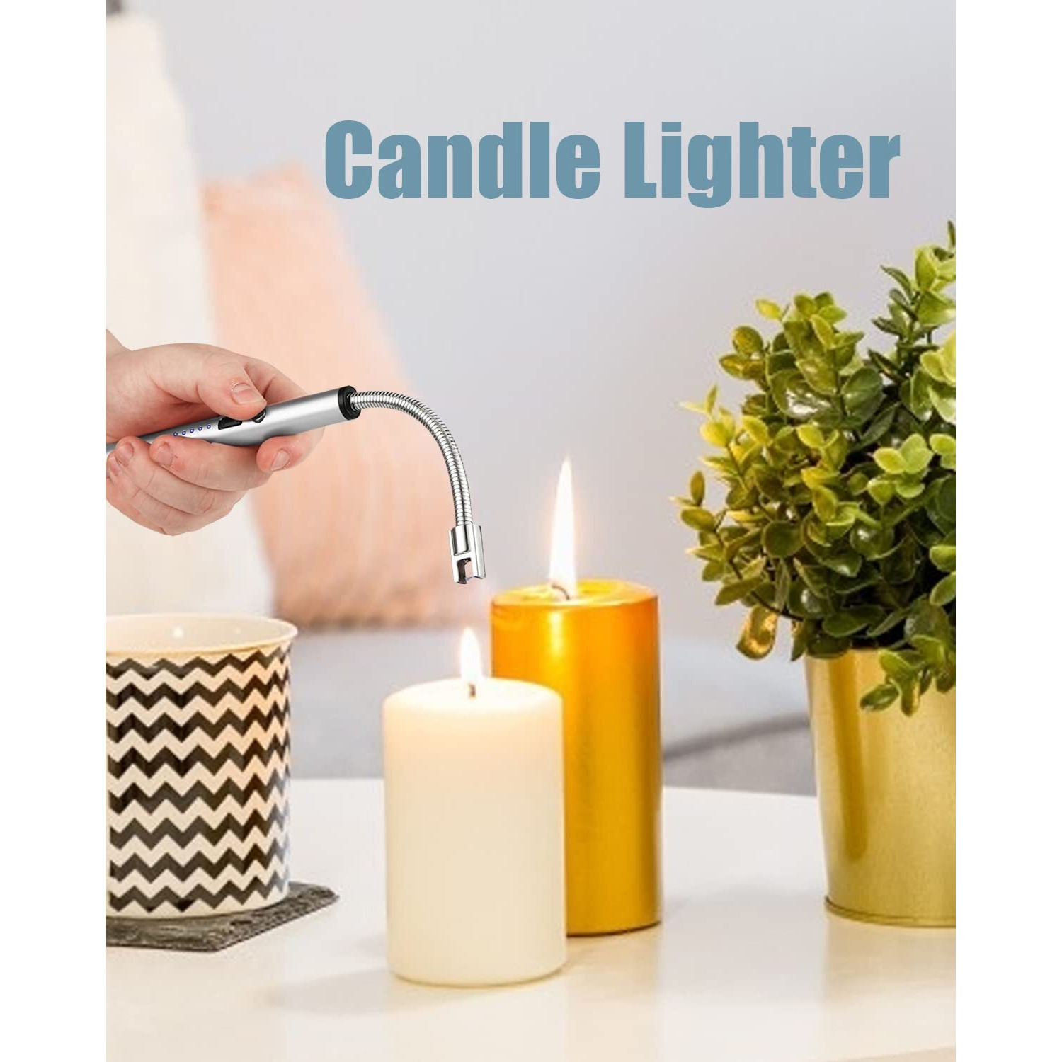 NESAPTO Zinc Rechargeable Lighter, Electric Usb Lighters For Candle With Flexible Goose Neck, Safety Switch Led Battery Indicator, Long Arc Candle Lighters For Grill Camping