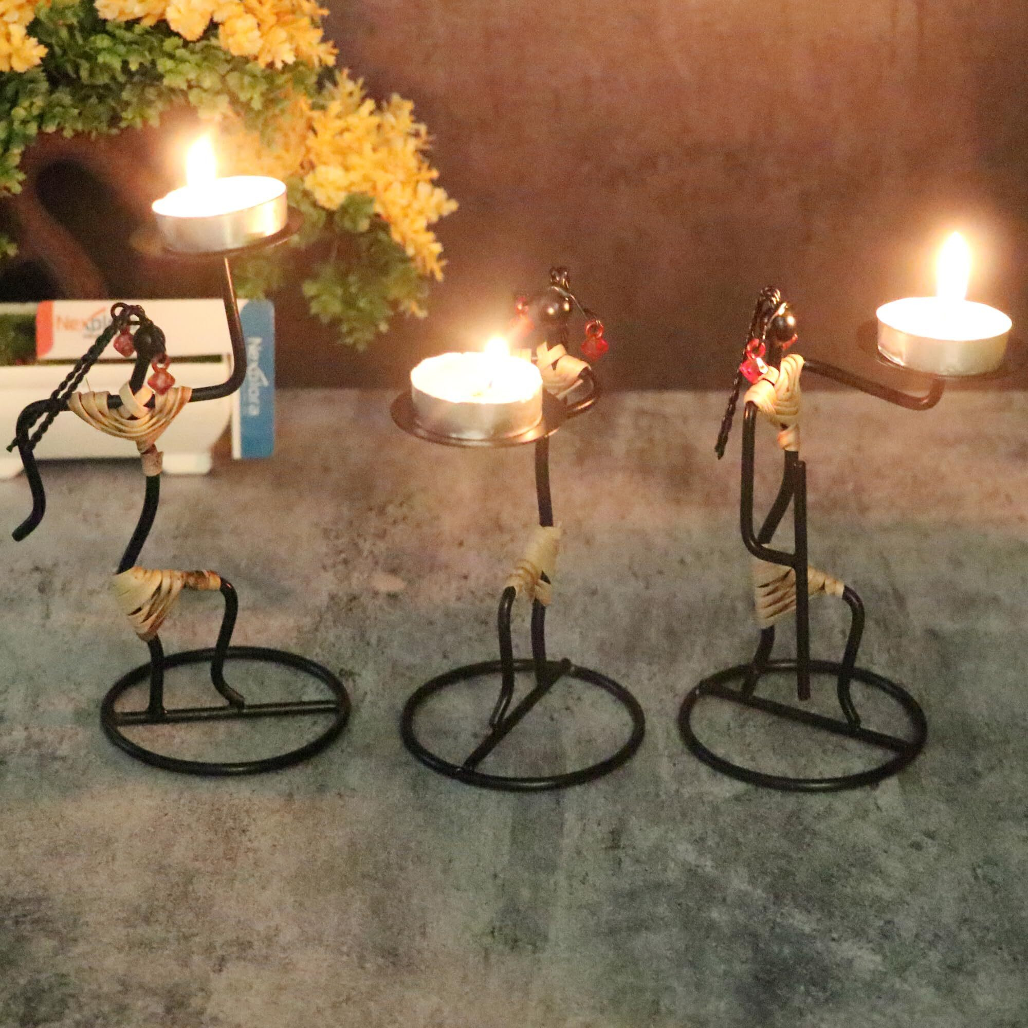 Nexplora Industries Pvt. Ltd. Metal Tealight Candle Holders, Decorative Bunda Ladies Candle Stand, Pack of 3