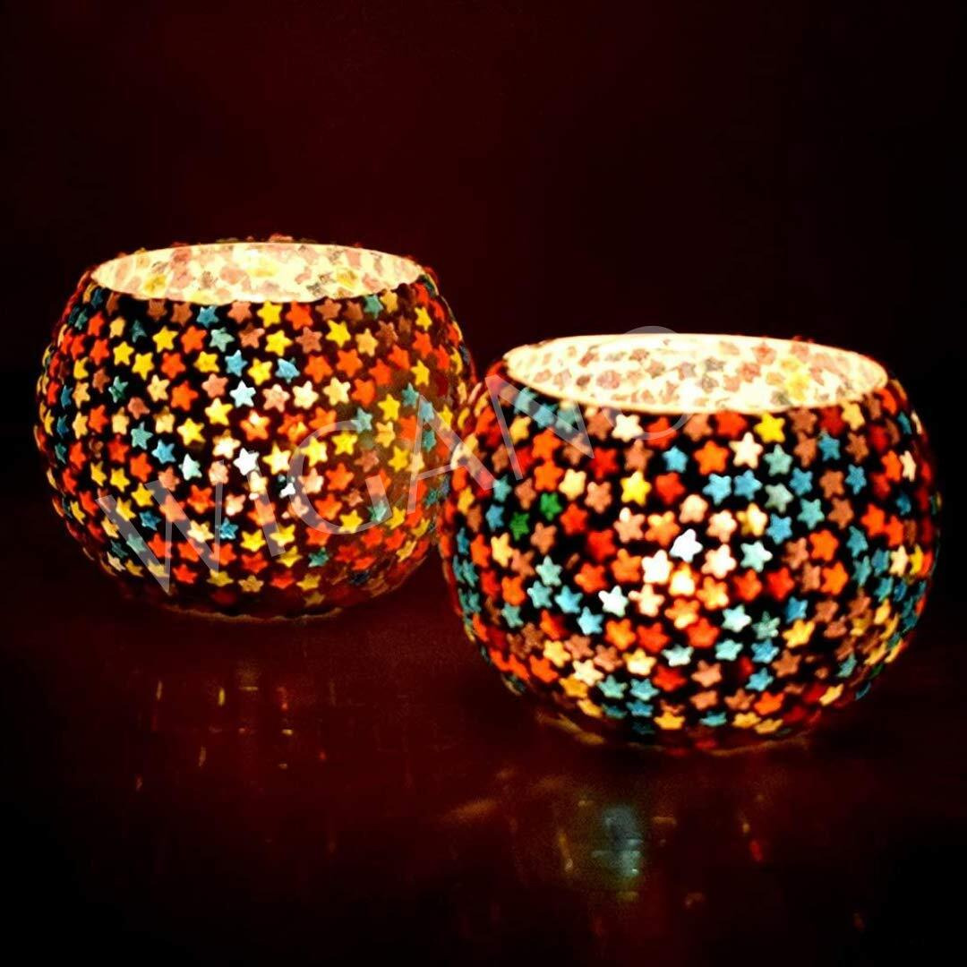 WIGANO Glass Decorative Votive Tealight Candle Holder, Pack of 2