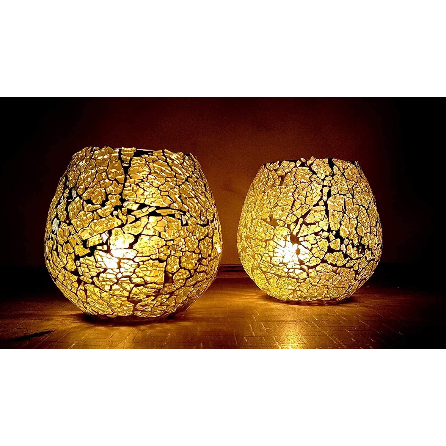 WIGANO Glass Decorative Tealight Candle Holder, Pack of 2 (Yellow)