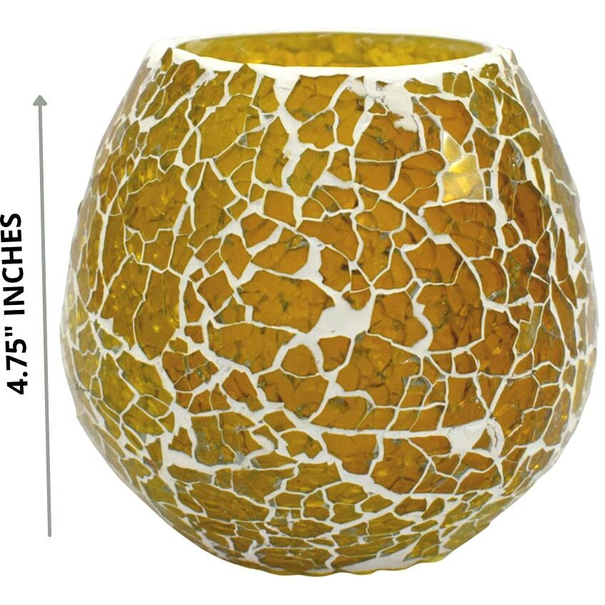 WIGANO Glass Decorative Tealight Candle Holder, Pack of 2 (Yellow)