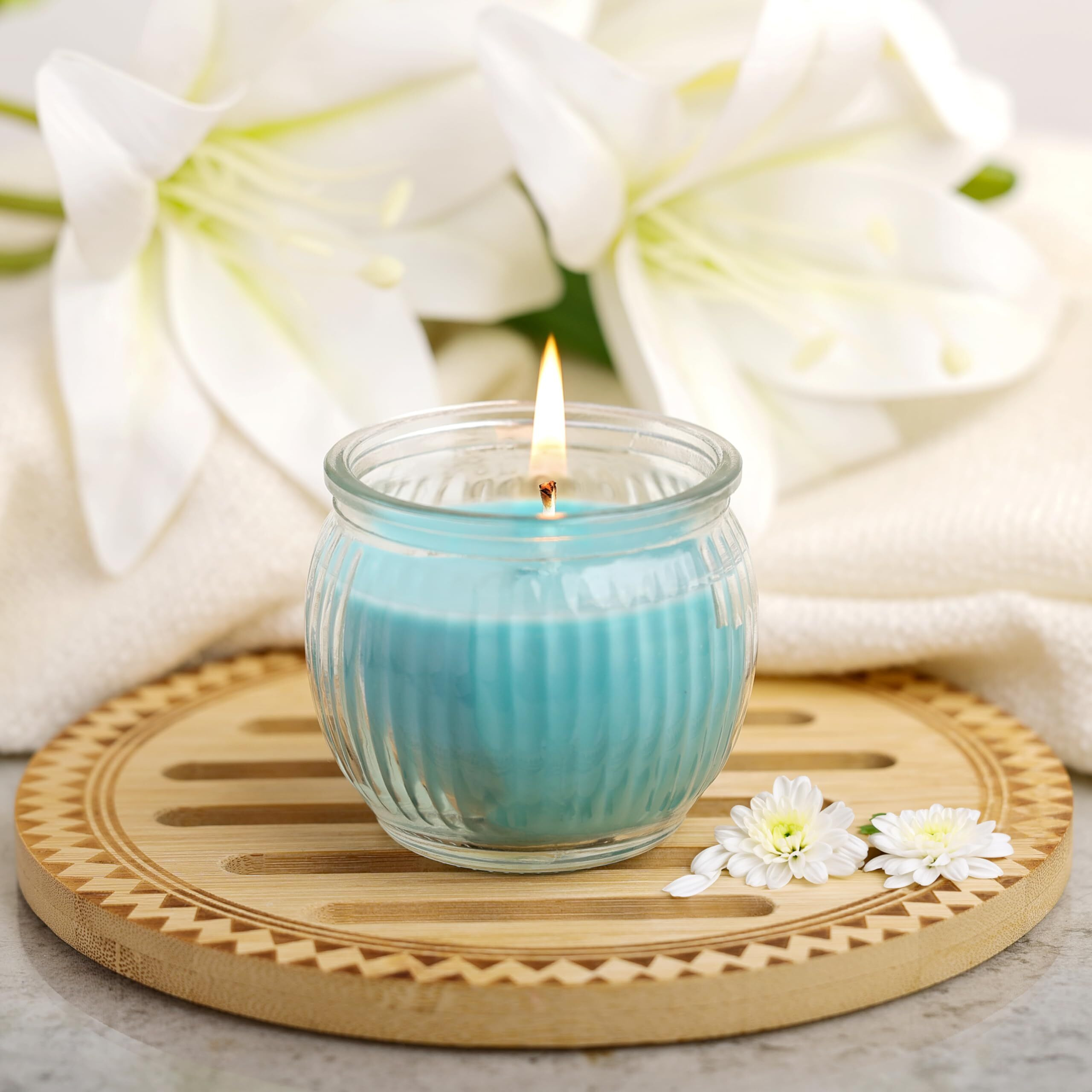 Iris Homefragrances Ribbed Jar candle- 110g - Fragrance Mango Sorbet(Set of 2) (Cool Blue)