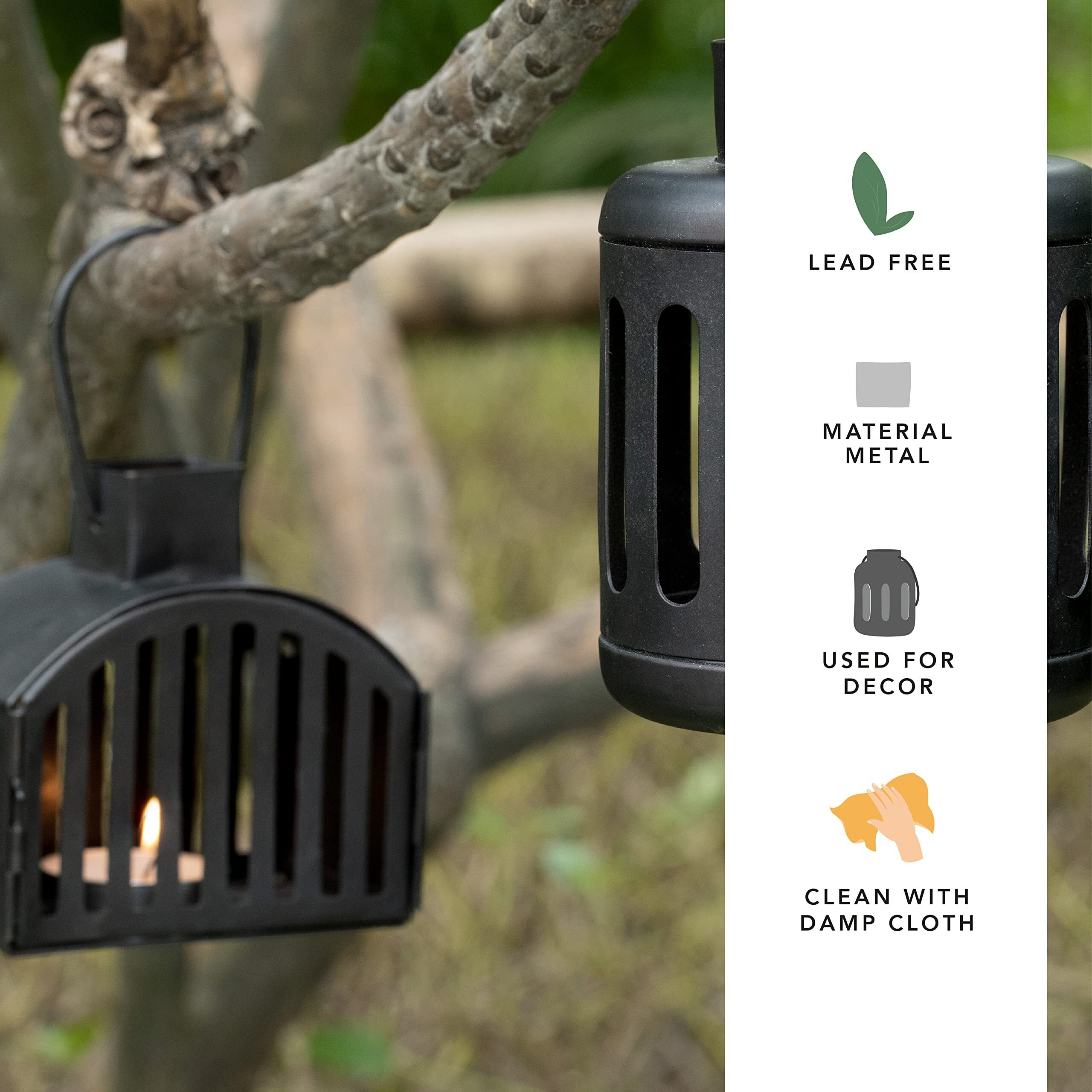 Ellementry Kuma Metal Oval Lantern Set of 2 (with Tealight) | Candle Holder Stands for Balcony and Garden | Hanging Lamp for Home Decoration | Aesthetic Lalten for Vintage Christmas Decor and Gifts
