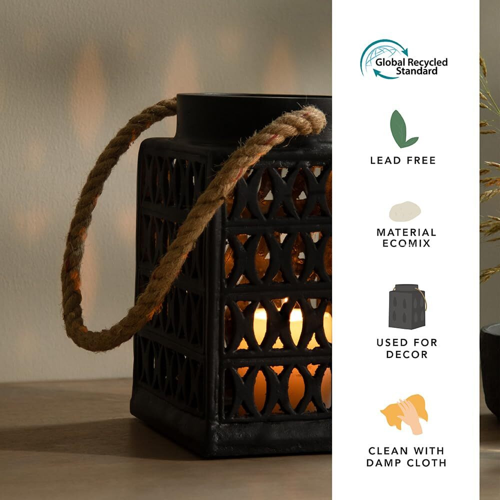 Ellementry Jharokha Ecomix Black Lantern | Candle Tealight Holder for Balcony and Garden | Hanging Lanterns for Home Decoration | Aesthetic Lalten Lamp for Vintage Christmas Decor and Corporate Gifts