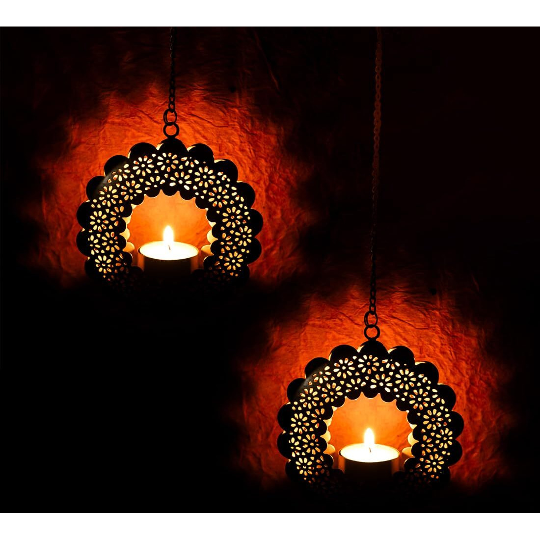 Ekhasa Iron Hanging Tealight Candle Holder for Home Decor Perfect Candle Holder for Diwali Decoration and Wall Hanging Decor Indoor & Outdoor, Festival Decorative Candles Gift Items (Set of 2), Gold