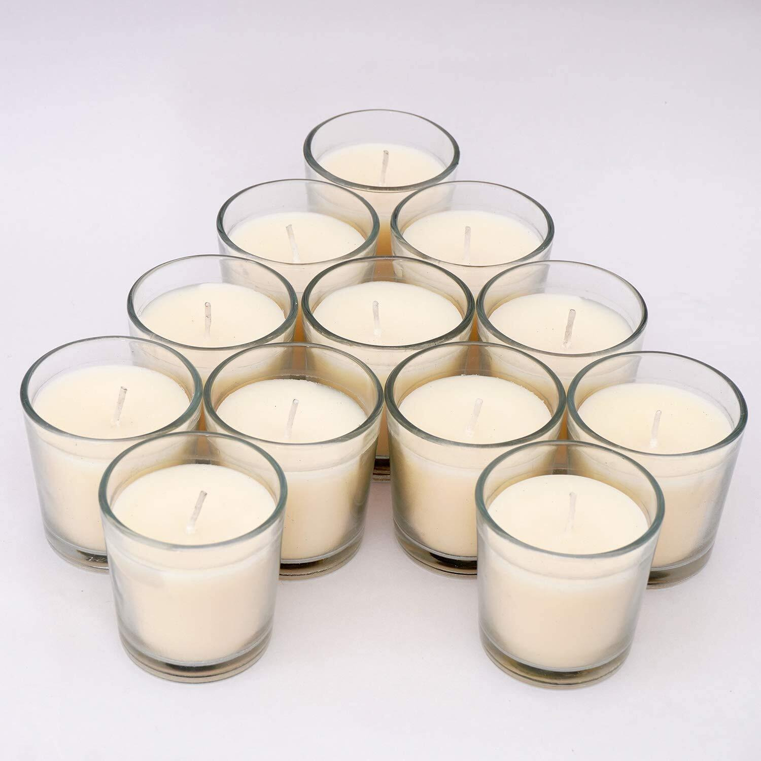 Ampliscent White Scented Glass Votive Candle - Set of 12 | Bulk Pack for Weddings, Bridal Showers or Home Parties and Centerpieces (Fresh Linen)
