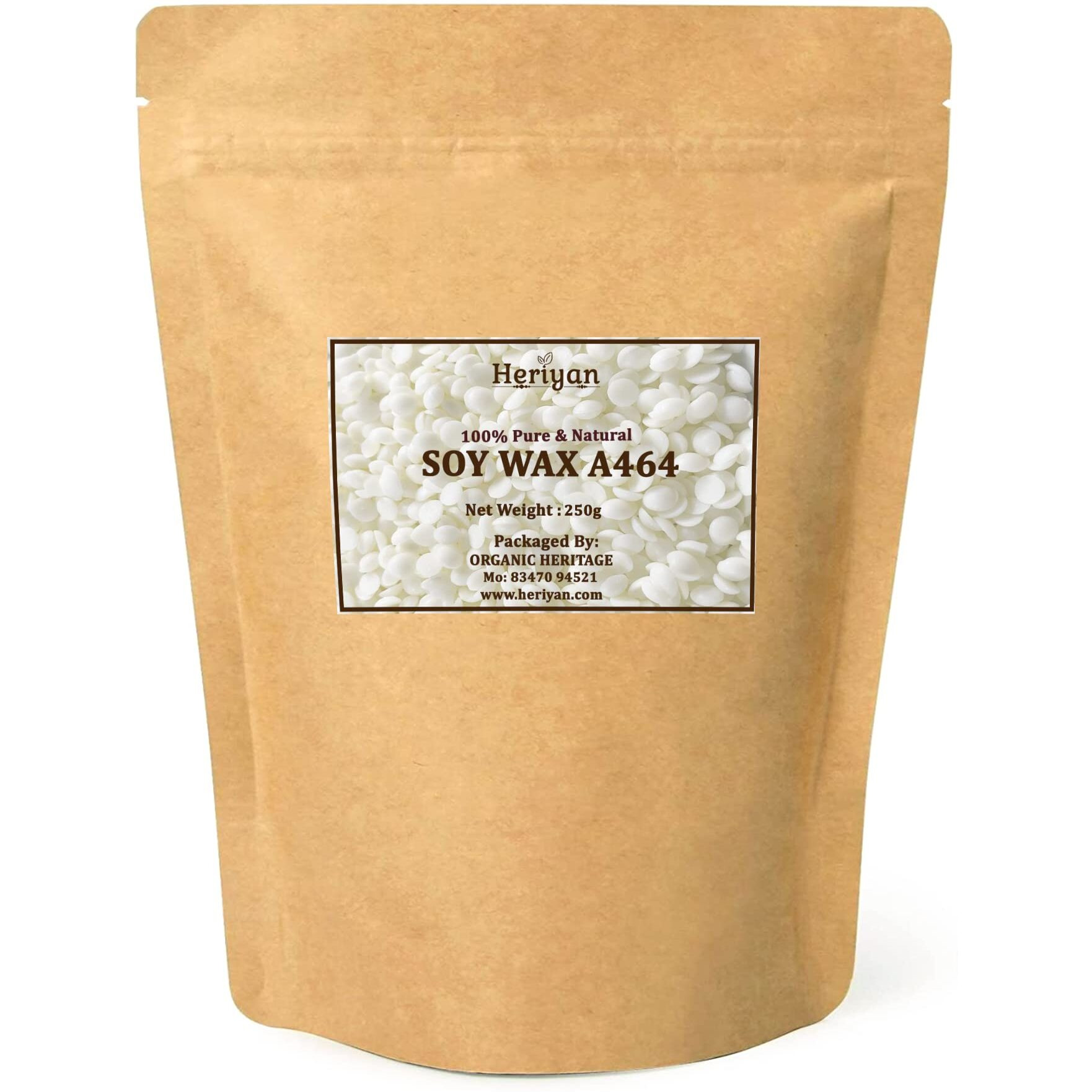 Heriyan Soy Wax for Candle Making SOYA Wax 100% Pure and Natural Candle Wax (250, Soy Wax Beads 464)