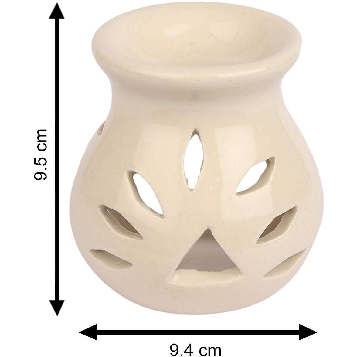 Pure Source India Ceramic Clay Candle Operated Aroma Burner|Oil Diffuser Coming with 1 Tea Candle (Ivory White 9 Cm)