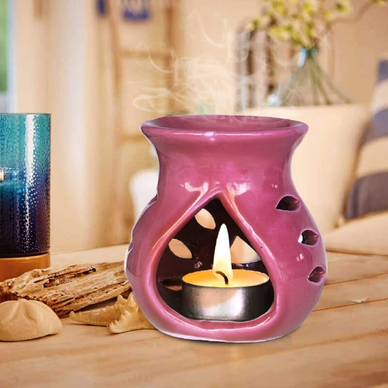 Pure Source India Ceramic Clay Candle Operated Aroma Burner|Oil Diffuser Coming with 1 Tea Candle (Purple  9 Cm)