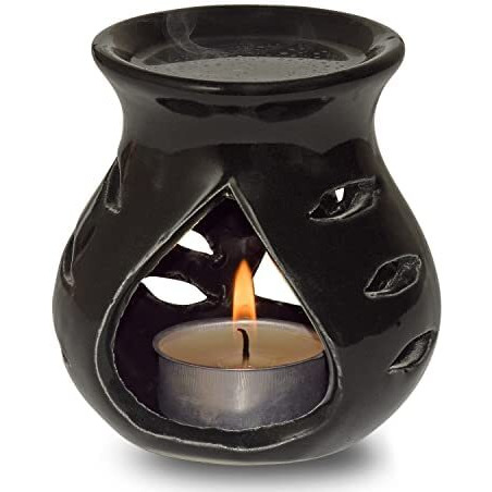Pure Source India Ceramic Clay Candle Operated Aroma Burner (Black 9 Cm)
