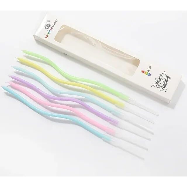 AMFIN (Pack of 6) Happy Birthday Printed Pastel Color Candle with Holder for Birthday Cake Topper Accessories/Candles for Decoration/Cake Toppers Decorating Items for Kids Party - Multicolor