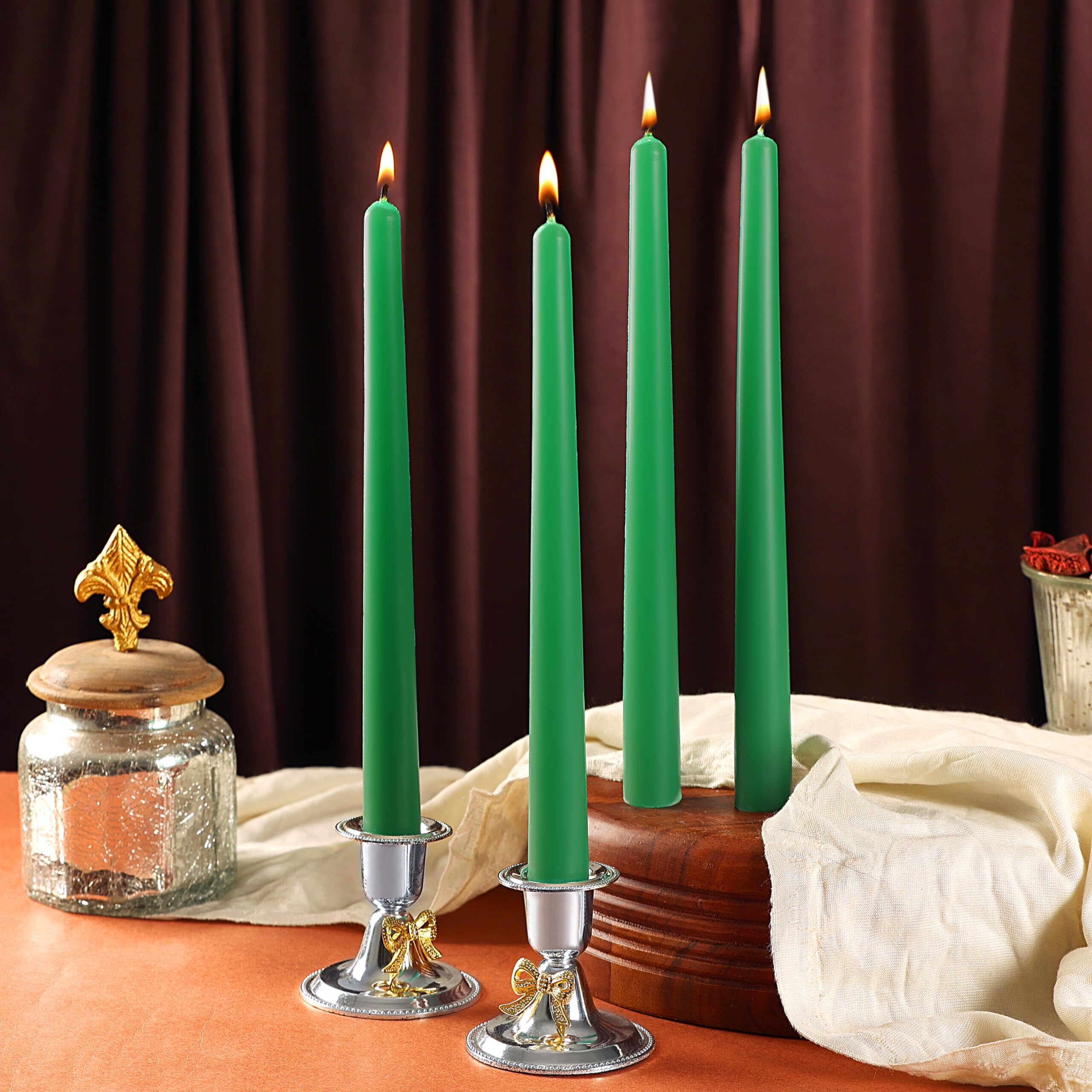 PROSPERRO LUMO by Parkash Candles Unscented Dripless Taper Candles || 10 Inch x 0.75 Inch || Candle Light Dinner || Spell || Set of 4 || Paraffin Wax (Green)