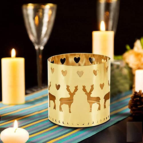 The Purple Tree Metal Christmas Tealight Candle Holder Votive (Pack Of 3) Snowflake Candle Tealight Holder, Reindeer Votive, Best Gift For Christmas, Christmas Decoration, Christmas Gift