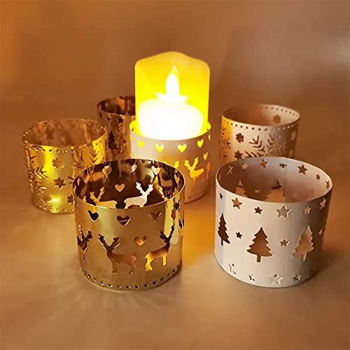 The Purple Tree Metal Christmas Tealight Candle Holder Votive (Pack Of 3) Snowflake Candle Tealight Holder, Reindeer Votive, Best Gift For Christmas, Christmas Decoration, Christmas Gift