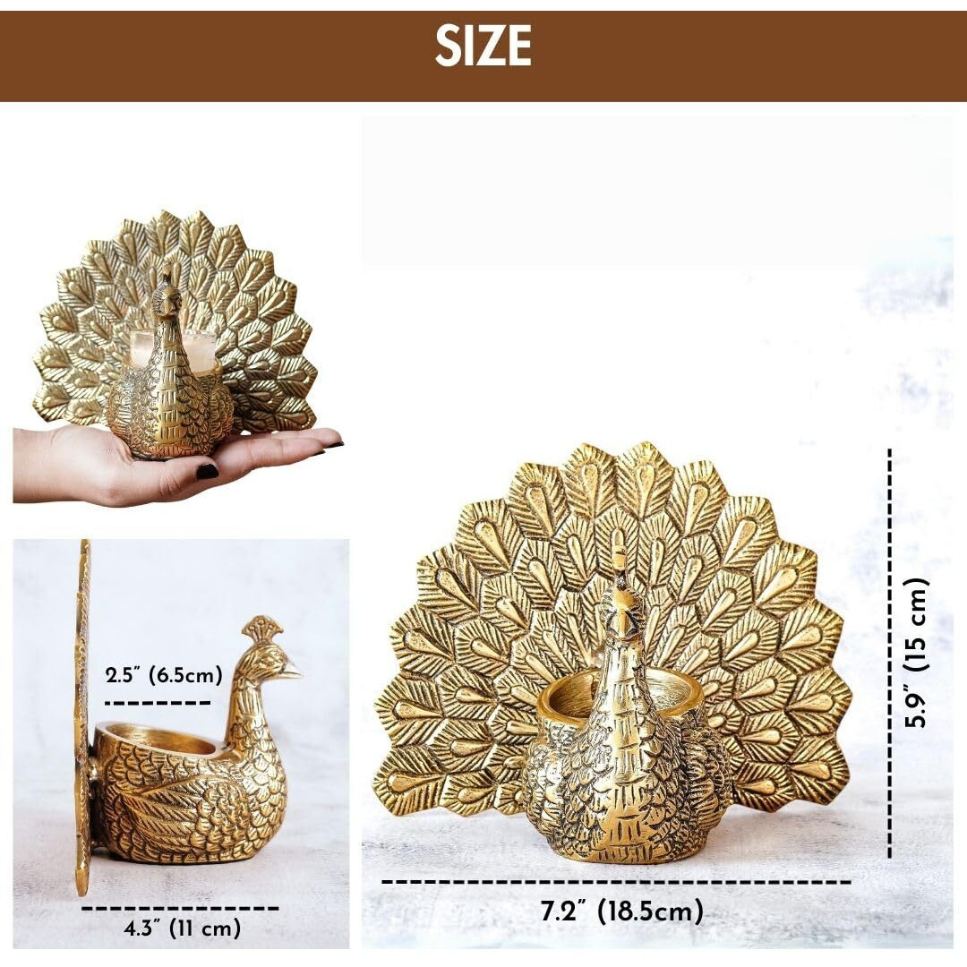 Behoma Metal Dancing Peacock Vastu Figurine for Good Luck and Love | Candle Holder for Home Dcor Tabletop Living Room Office | Showpiece Statue for Gifting (Scented Glass Votive Candle Included), Gold