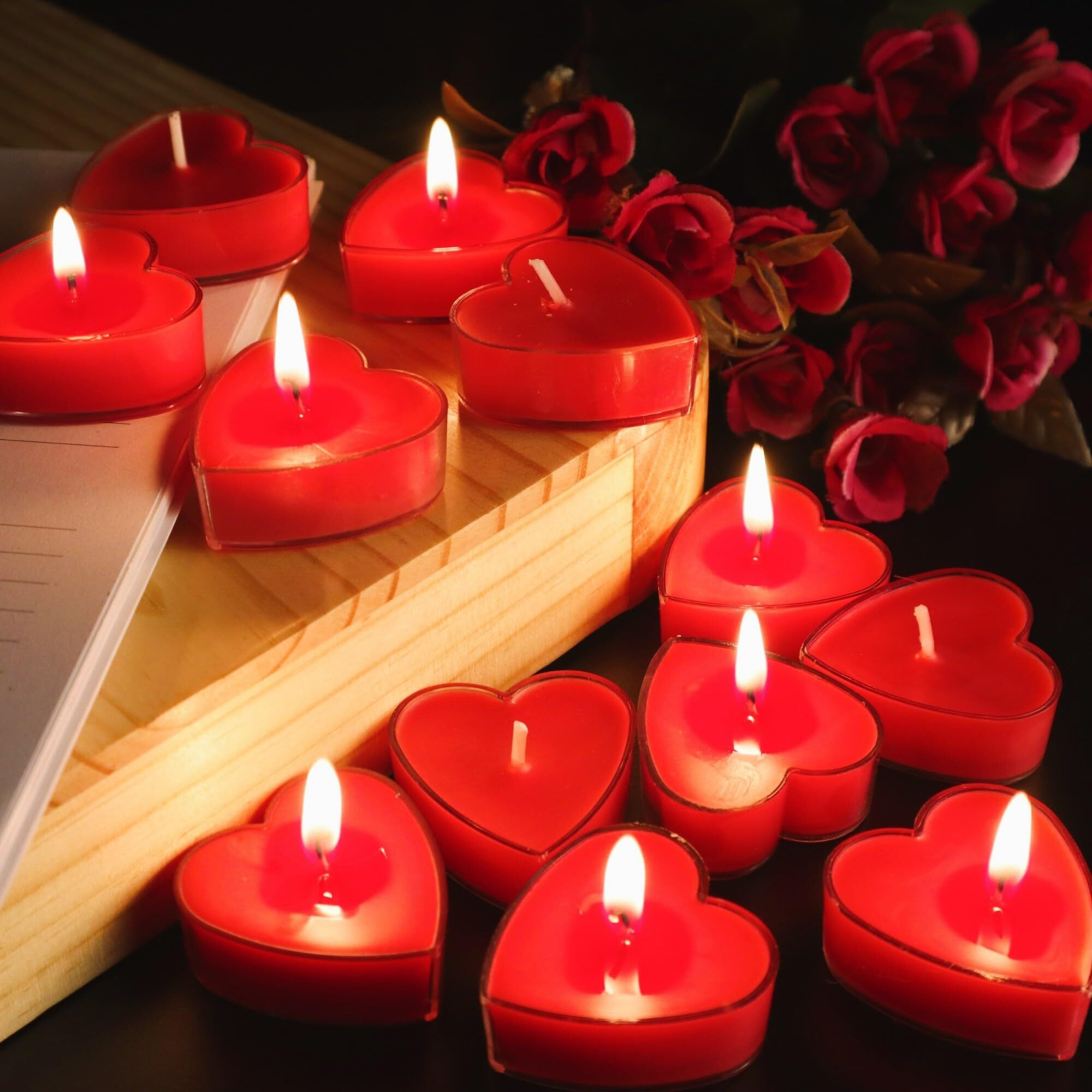 Shraddha Creation Scented Candles for Home Decor, Rose Fragrance, Heart Shape Wax Candle, Red Colour, Pack of 10, 3.5 x 1.5 Cm