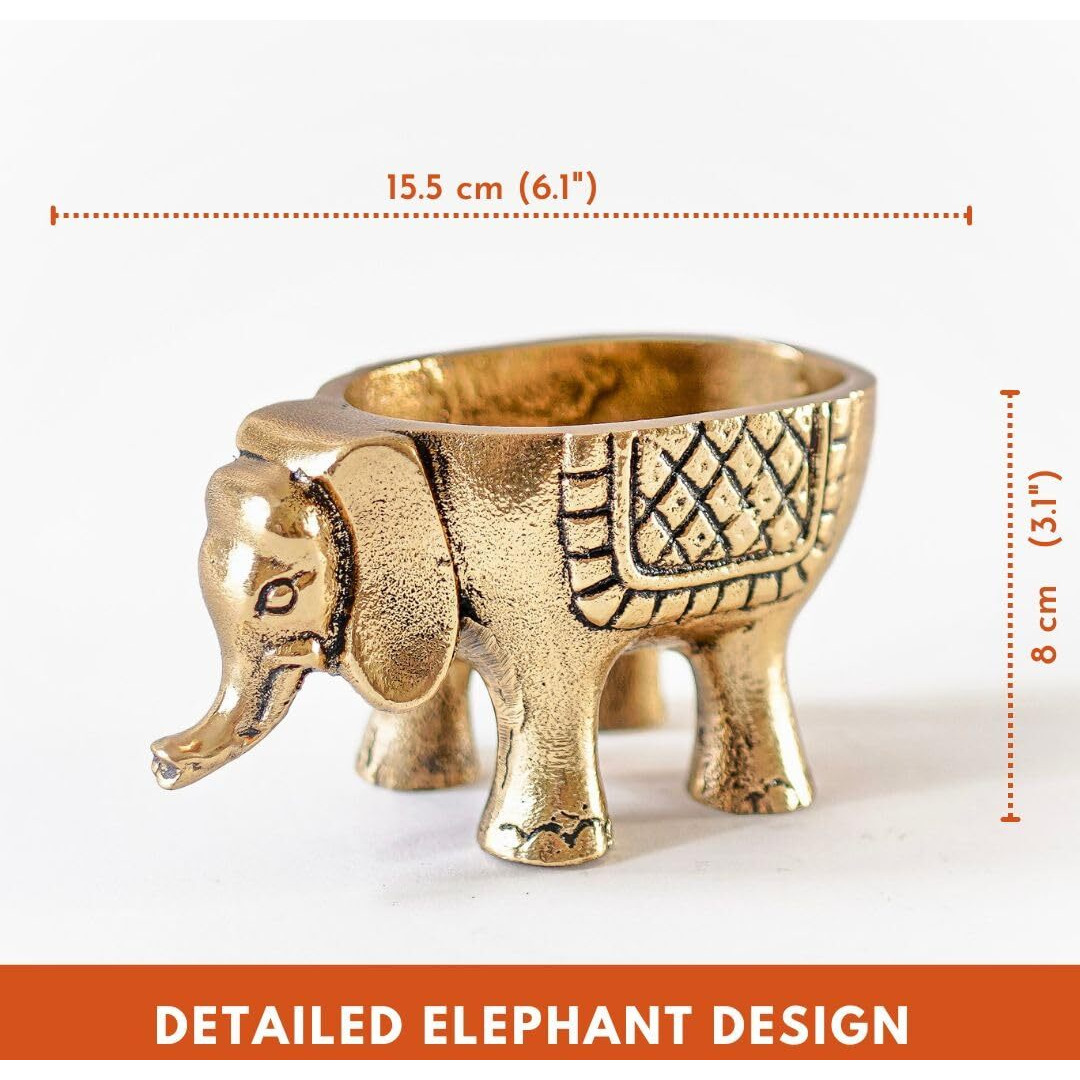BEHOMA Aluminium Elephant Statue for Good Luck | Candle Holder for Tabletop Living Room Office | Succulent Plant Pot Gift Vastu Showpiece (Candles/Plants etc not Included) (Set of 2)