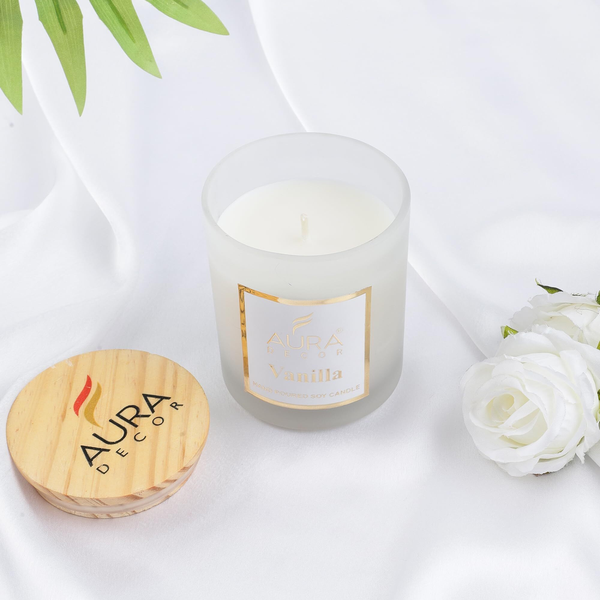 AuraDecor Fragrance Votive Glass Candles with Wooden Lid || Aromatheraphy || Frosted Glass || Corporate Gifting || Soy Wax || Aroma Gift Set || Hand Poured Candle
