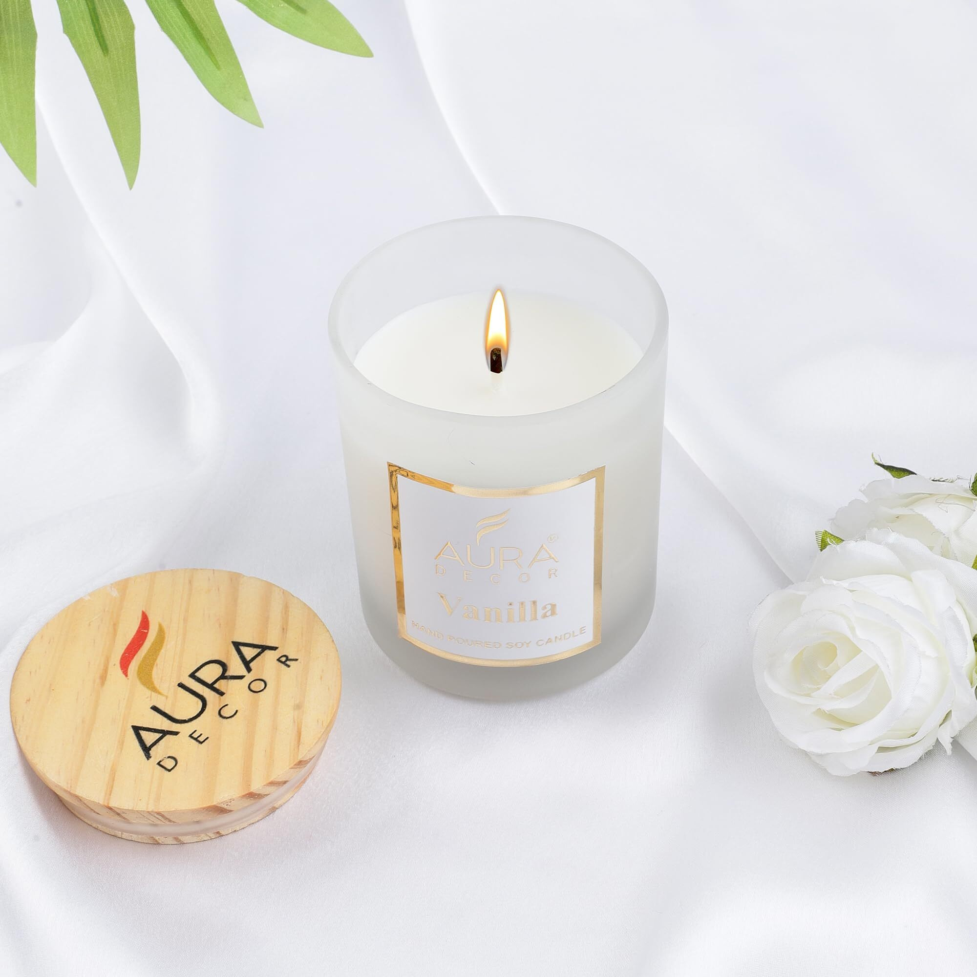 AuraDecor Fragrance Votive Glass Candles with Wooden Lid || Aromatheraphy || Frosted Glass || Corporate Gifting || Soy Wax || Aroma Gift Set || Hand Poured Candle