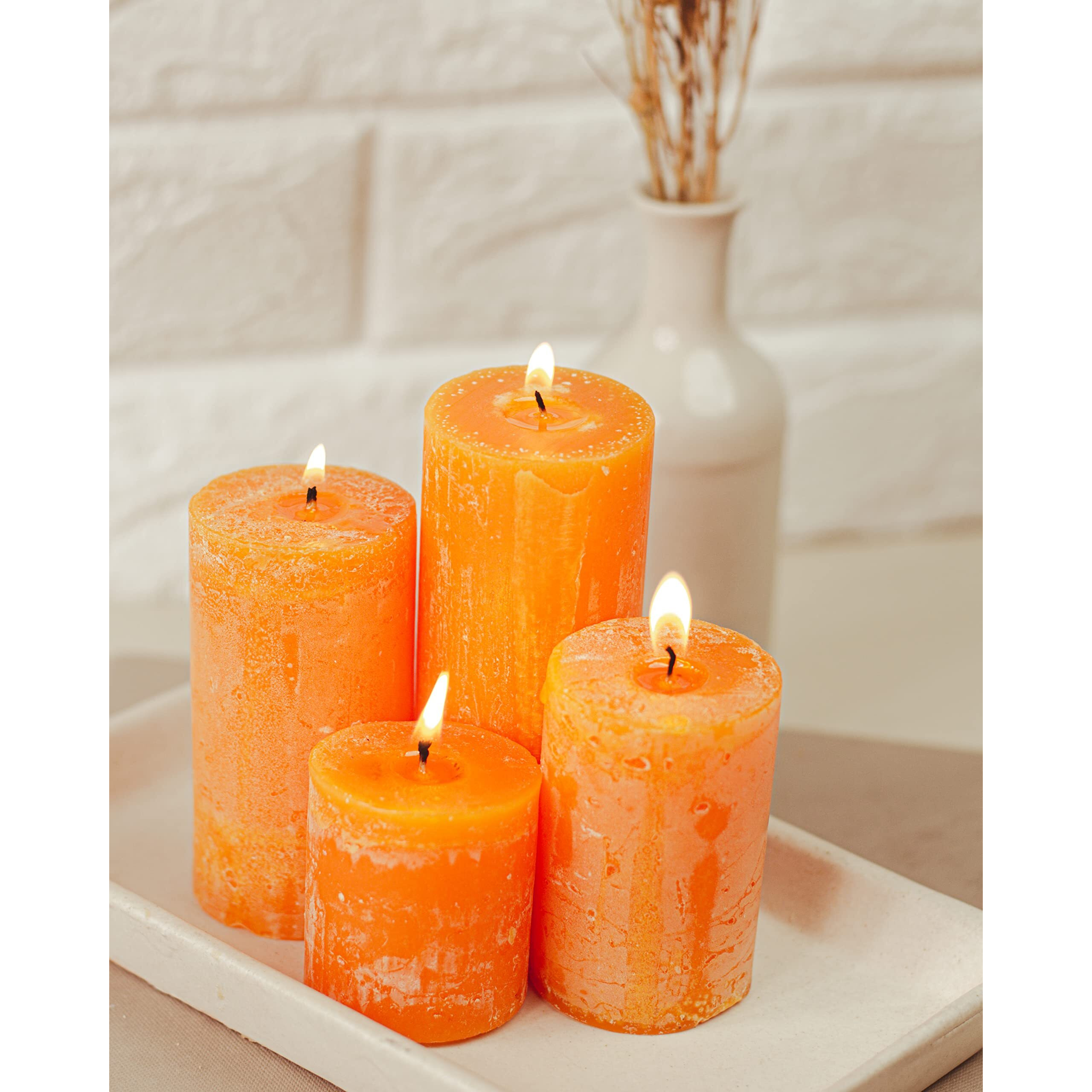 Aura Decor Set of 4 Pillar Candles Marble Finish Jasmine|| Fragrance Candle || Aroam Candles||(Size 2 x 1.8 2 x 2.5 2 x 3.8 2 x 4.2Inch)