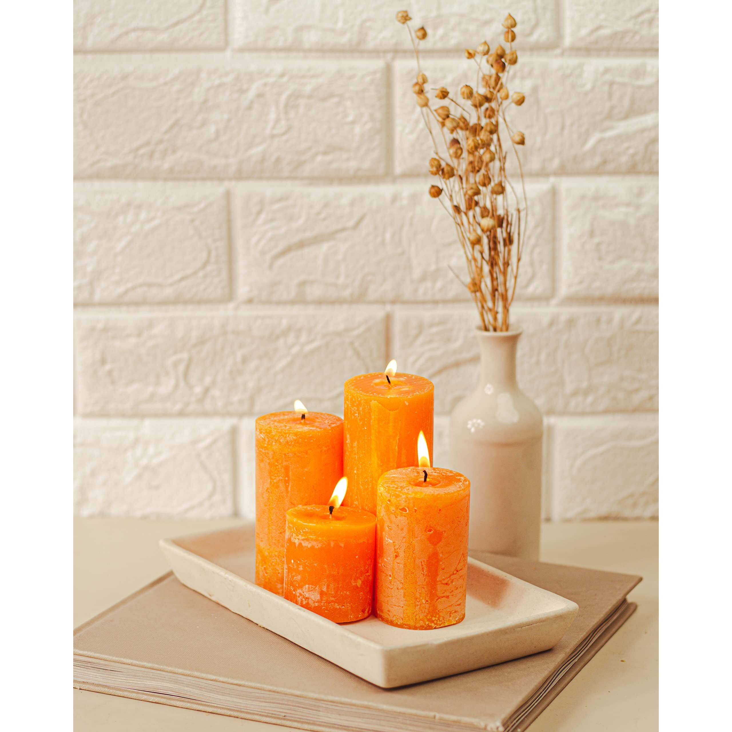 Aura Decor Set of 4 Pillar Candles Marble Finish Jasmine|| Fragrance Candle || Aroam Candles||(Size 2 x 1.8 2 x 2.5 2 x 3.8 2 x 4.2Inch)