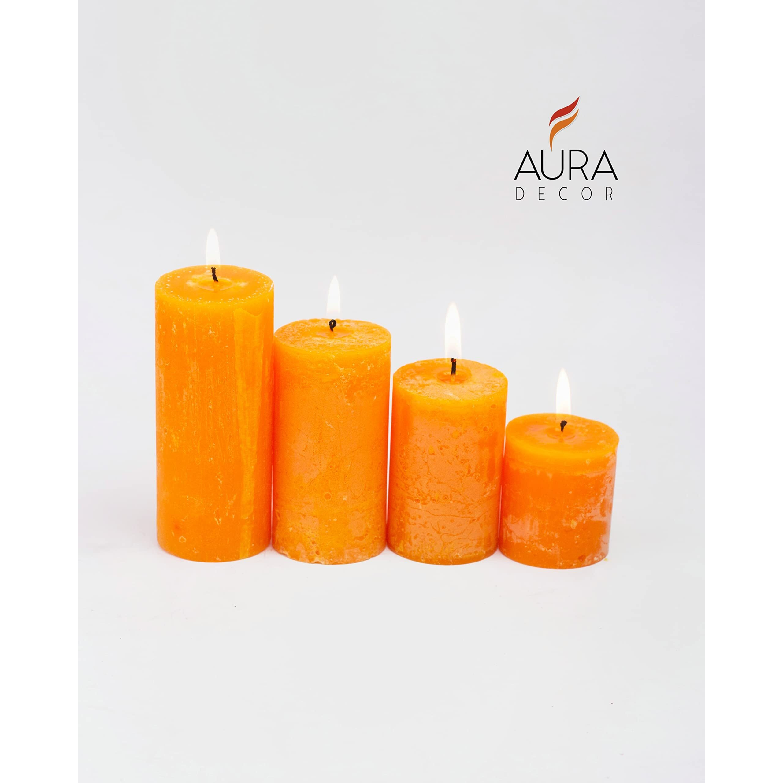 Aura Decor Set of 4 Pillar Candles Marble Finish Jasmine|| Fragrance Candle || Aroam Candles||(Size 2 x 1.8 2 x 2.5 2 x 3.8 2 x 4.2Inch)