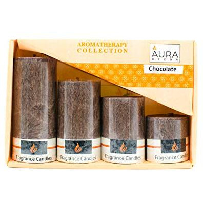 Aura Decor Set of 4 Pillar Candles Marble Finish Chocolate ||Fragrance Candle || (Size 2 x 1.8 2 x 2.5 2 x 3.8 2 x 4.2Inch)
