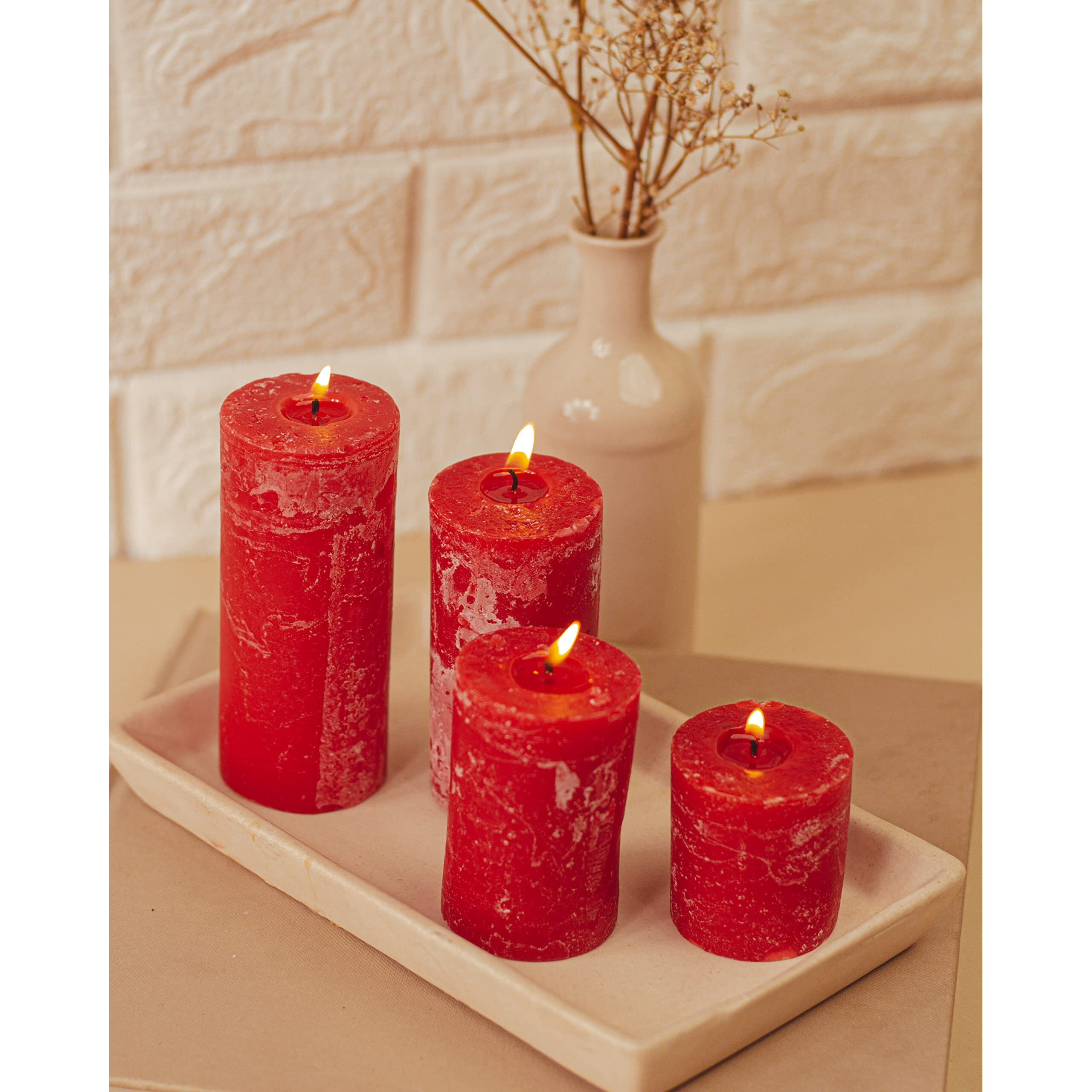 AuraDecor Wax Pillar Candle Set, Pack of 4, Strawberry