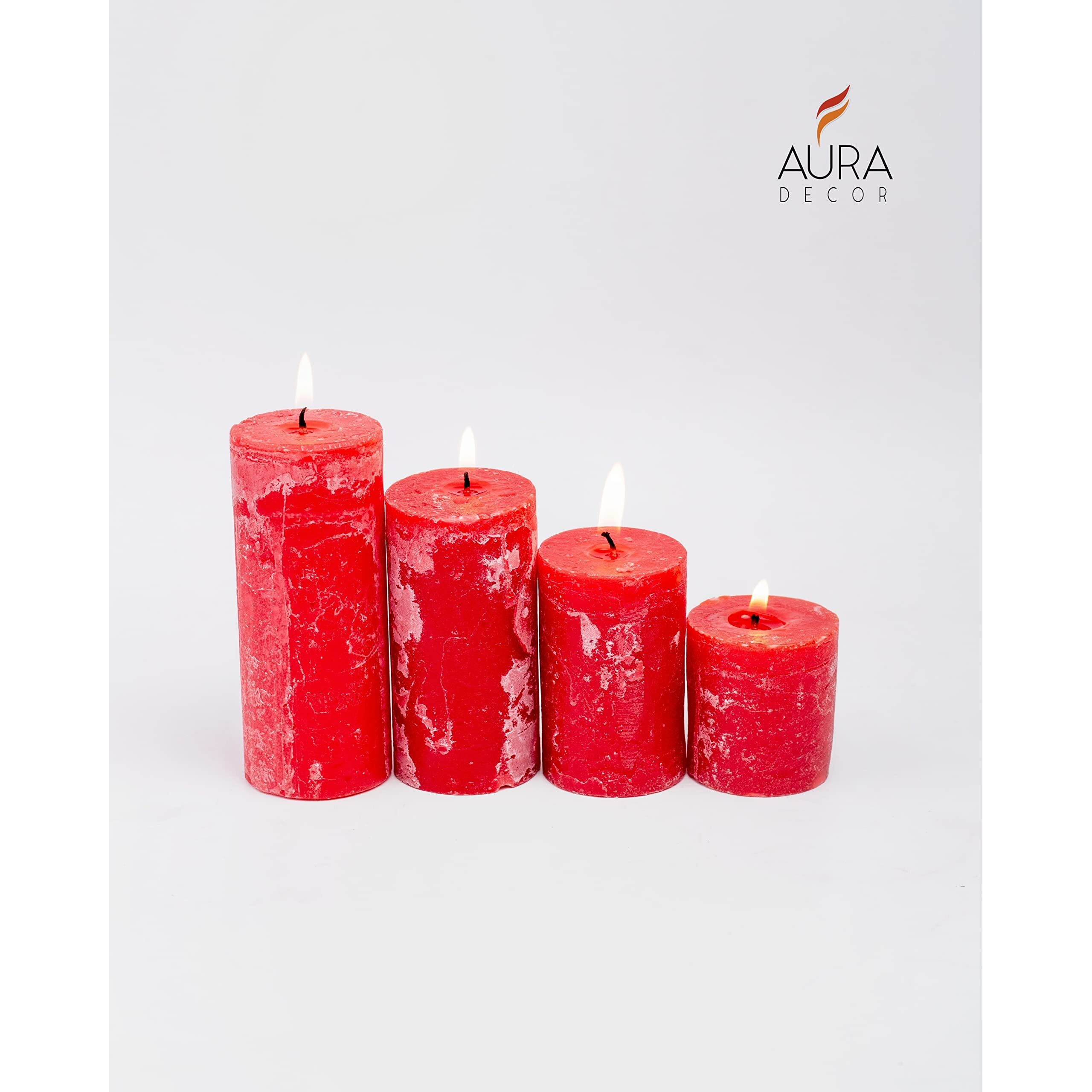 AuraDecor Wax Pillar Candle Set, Pack of 4, Strawberry