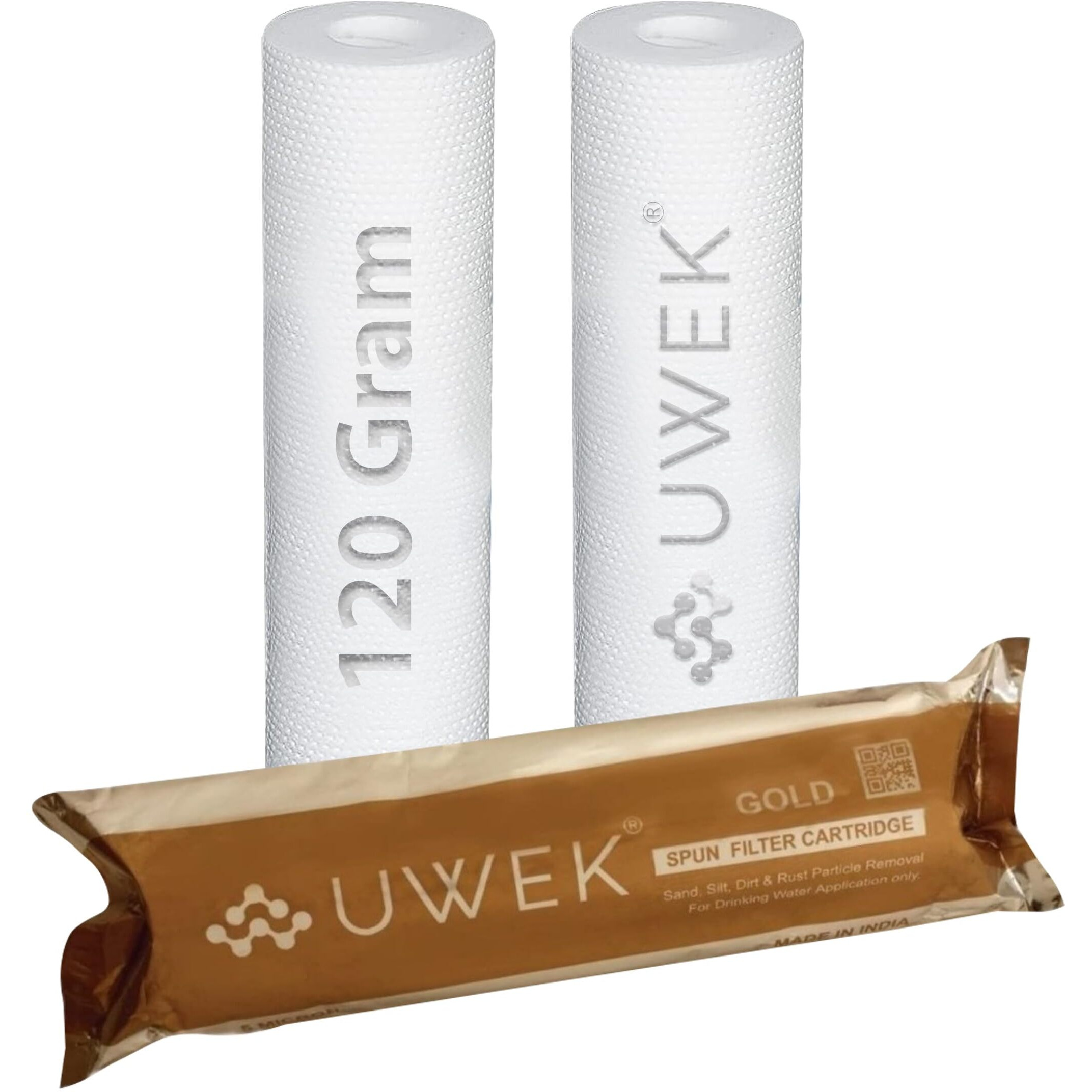 UWEK Gold High Density PP Spun Filter for Water Purifier, Pre Filter Cartridge 10 inch 5 Micron,120 gm Sediment Filter Candle Suitable for RO Water Purifier External Filter Housing (Pack of 3)