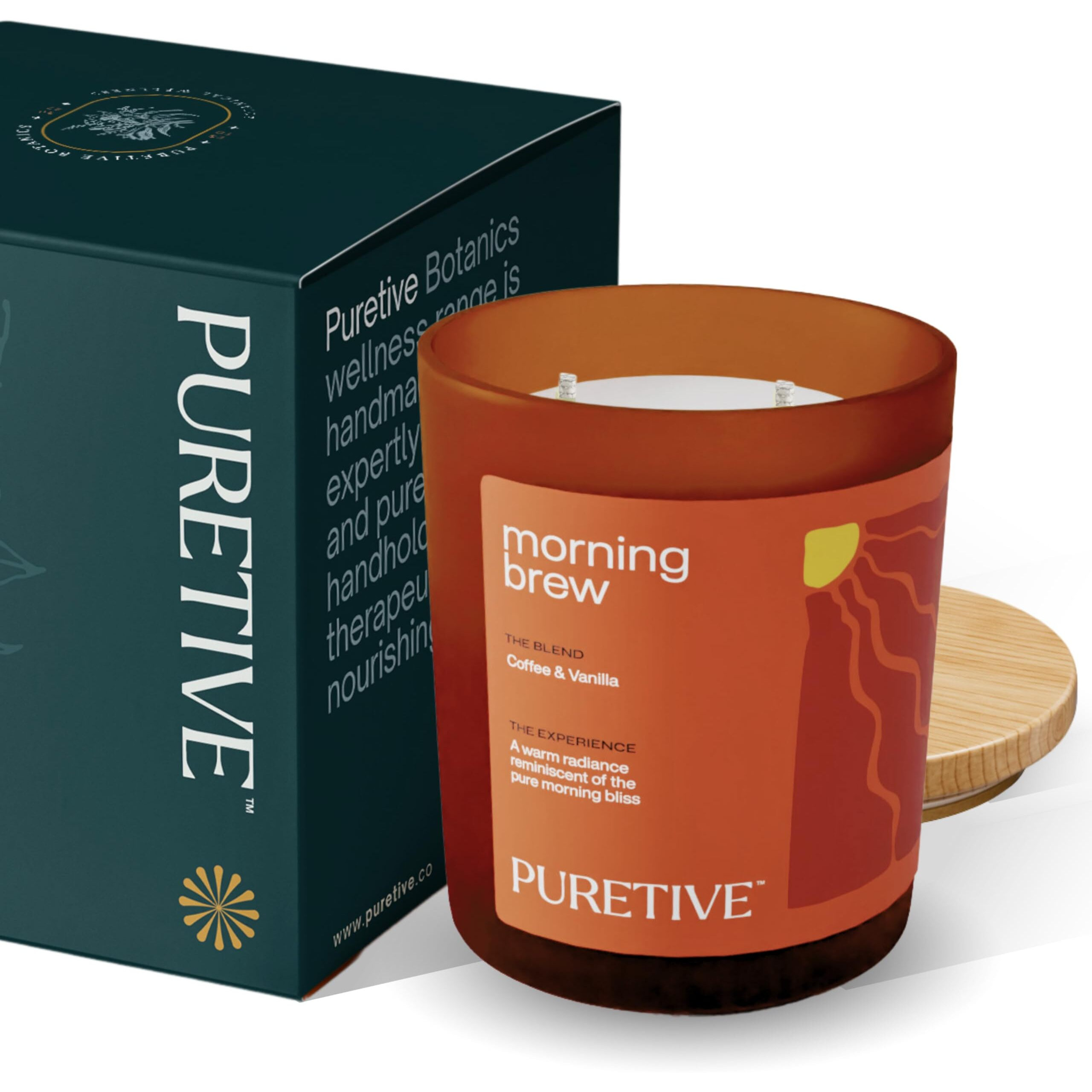 Puretive Morning Brew | Coffee Vanilla Scented Soy Wax Candles - 35hrs Burn Time, 2-Wick, Large, Premium Aromatherapy Candle for Home Decor, Gift Set | 480 Grams