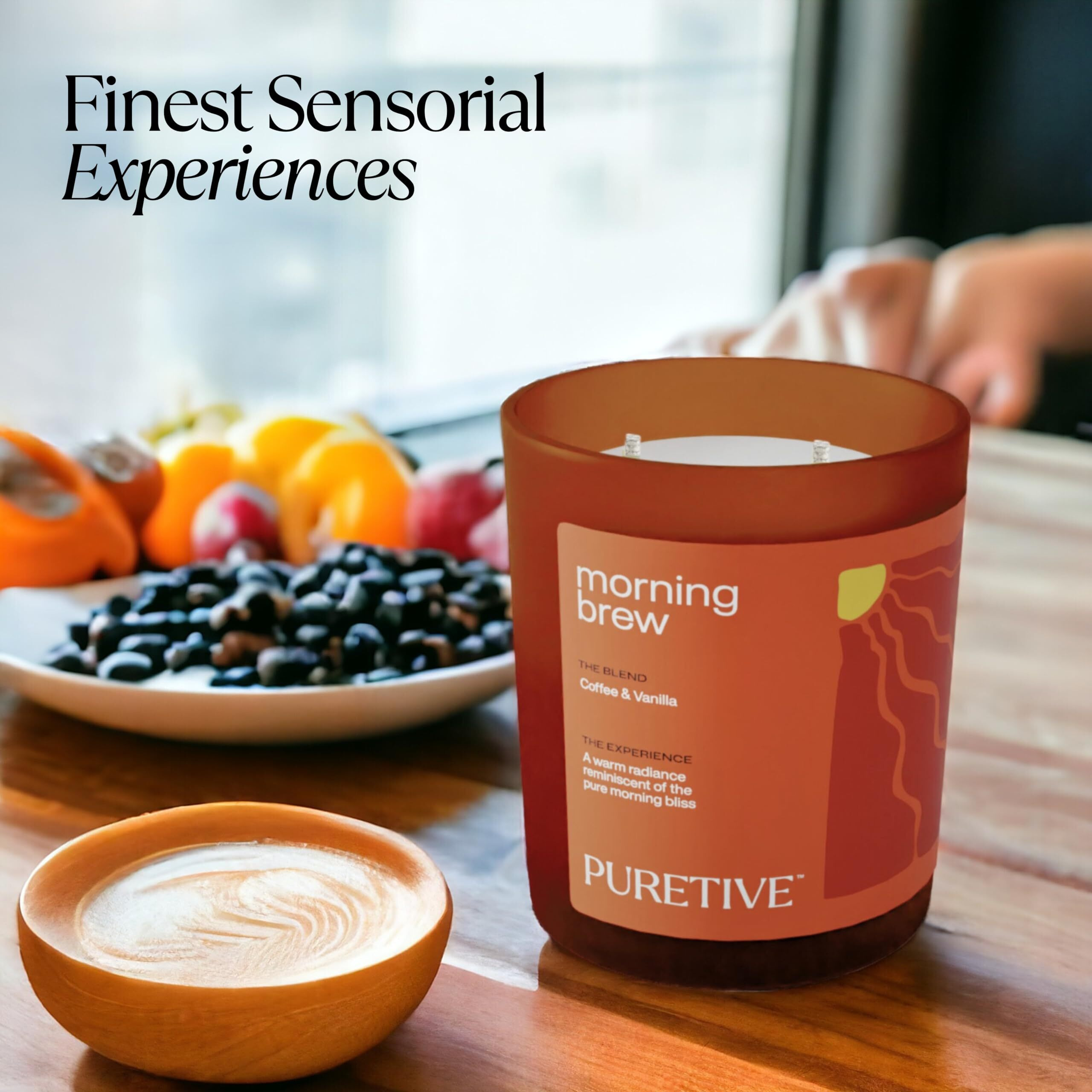 Puretive Morning Brew | Coffee Vanilla Scented Soy Wax Candles - 35hrs Burn Time, 2-Wick, Large, Premium Aromatherapy Candle for Home Decor, Gift Set | 480 Grams