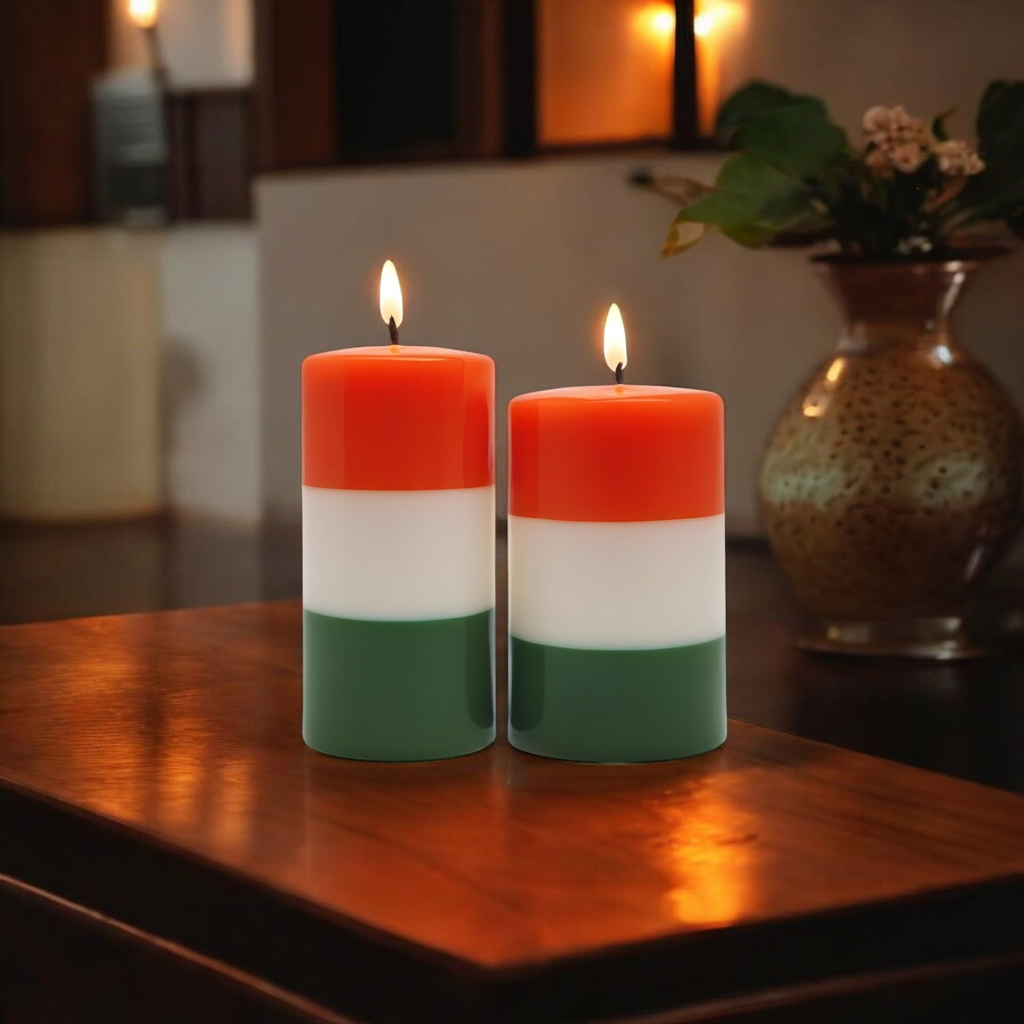 HOSLEY Unscented Pillar Candles|Tri Color Tiranga Candles|Smokeless|Independence Day Special for Home Decor|Pack of 2-4 Inch & 6 Inch Candle