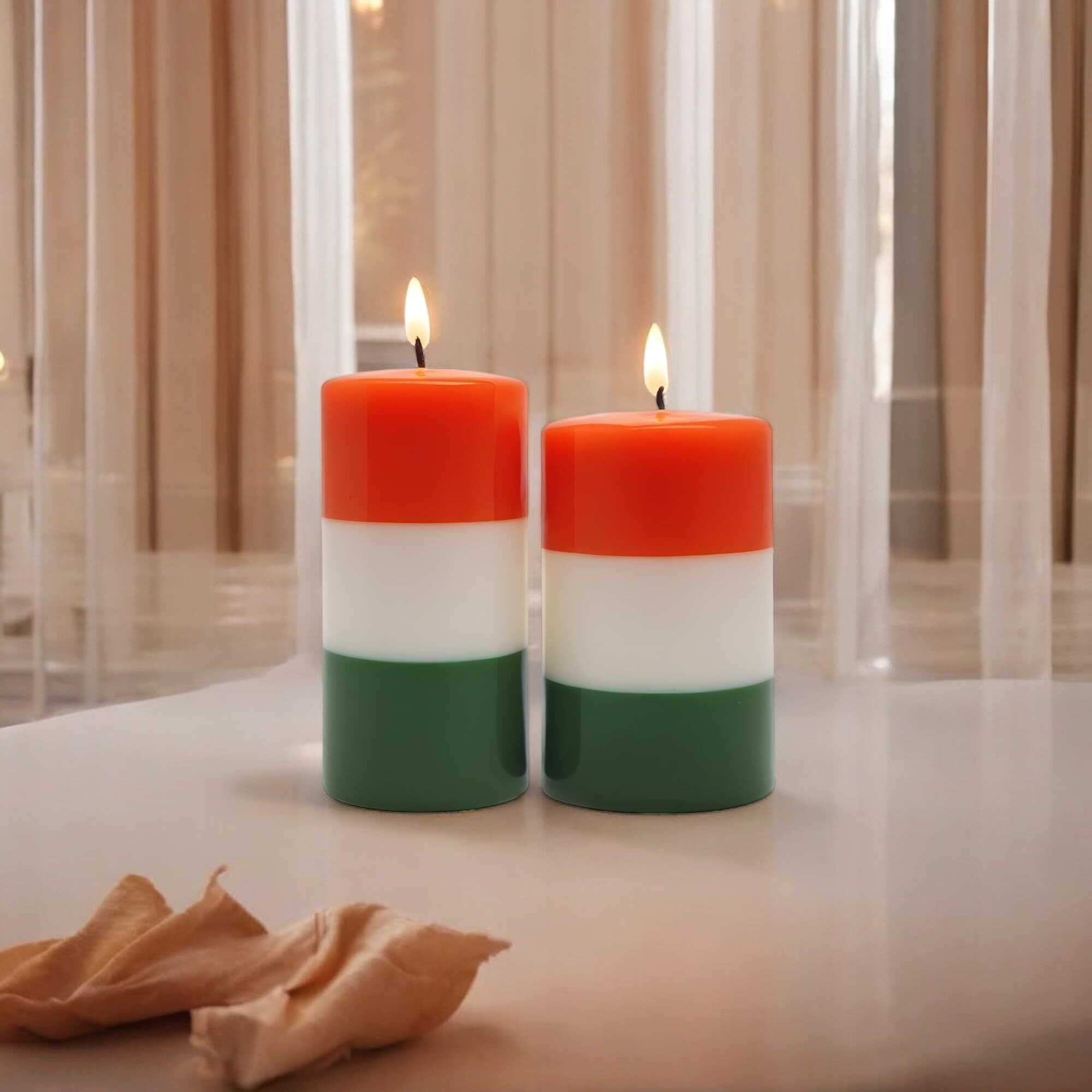 HOSLEY Unscented Pillar Candles|Tri Color Tiranga Candles|Smokeless|Independence Day Special for Home Decor|Pack of 2-4 Inch & 6 Inch Candle