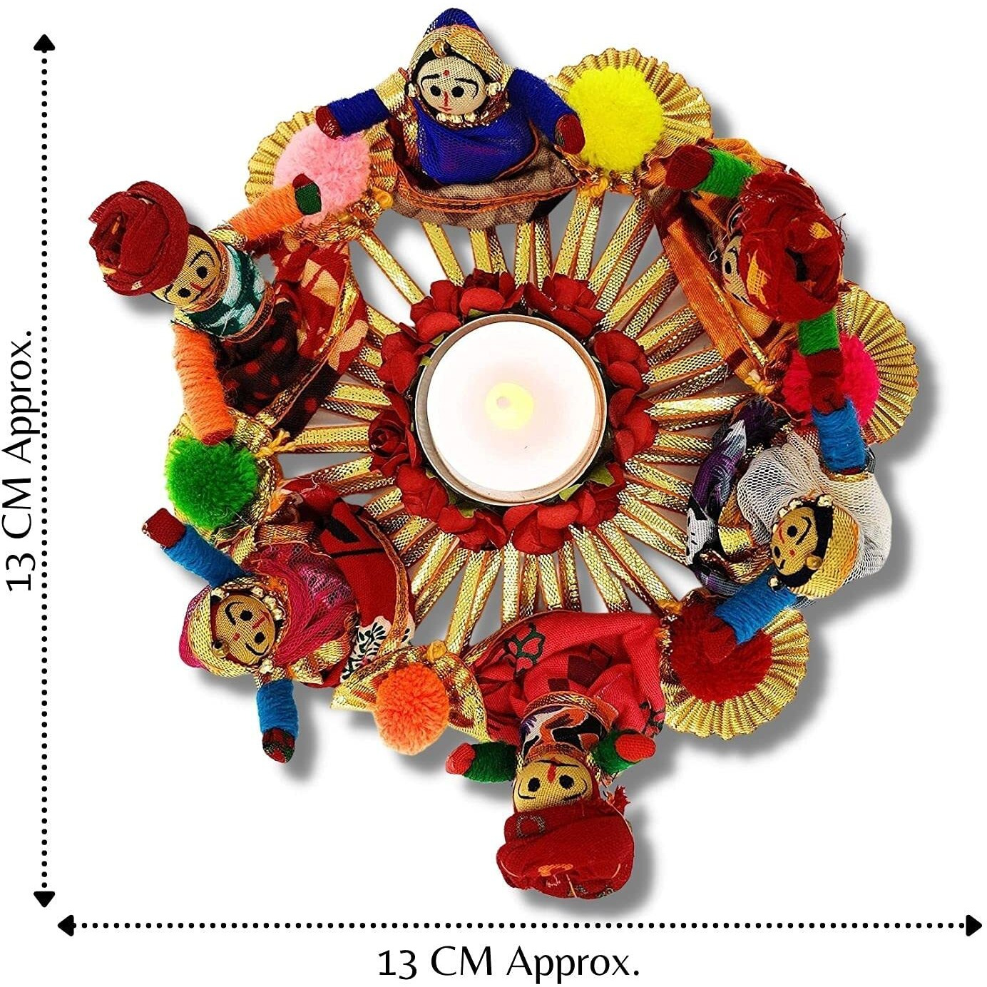 JH Gallery Handmade Recycled Material Rajasthani Dolls Puppet Tealight Candle Holder, Multicolor (13 cm x 13 cm 6.5 cm) (Pack of 1)