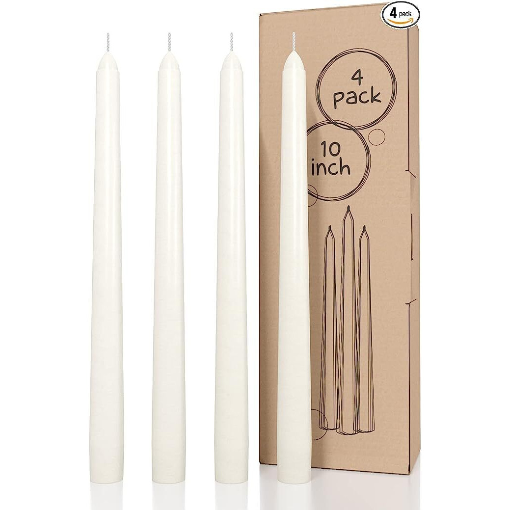 AuraDecor Taper Candles Pack || Dinner Candles || Celebration Candles || 10 inch Candles || Dripless || Smokeless Candle || Burnng Time 8 Hours (Pack of 4, Ivory)