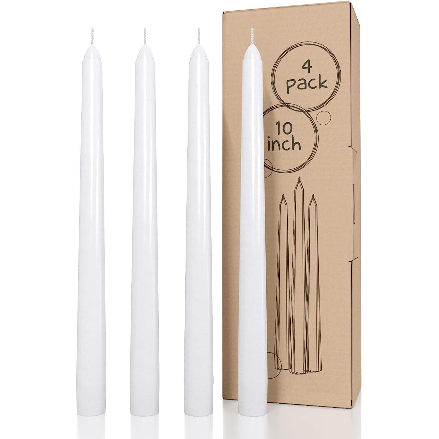 AuraDecor Taper Candles Pack || Dinner Candles || Celebration Candles || 10 inch Candles || Dripless || Smokeless Candle || Burnng Time 8 Hours (Pack of 4, White)