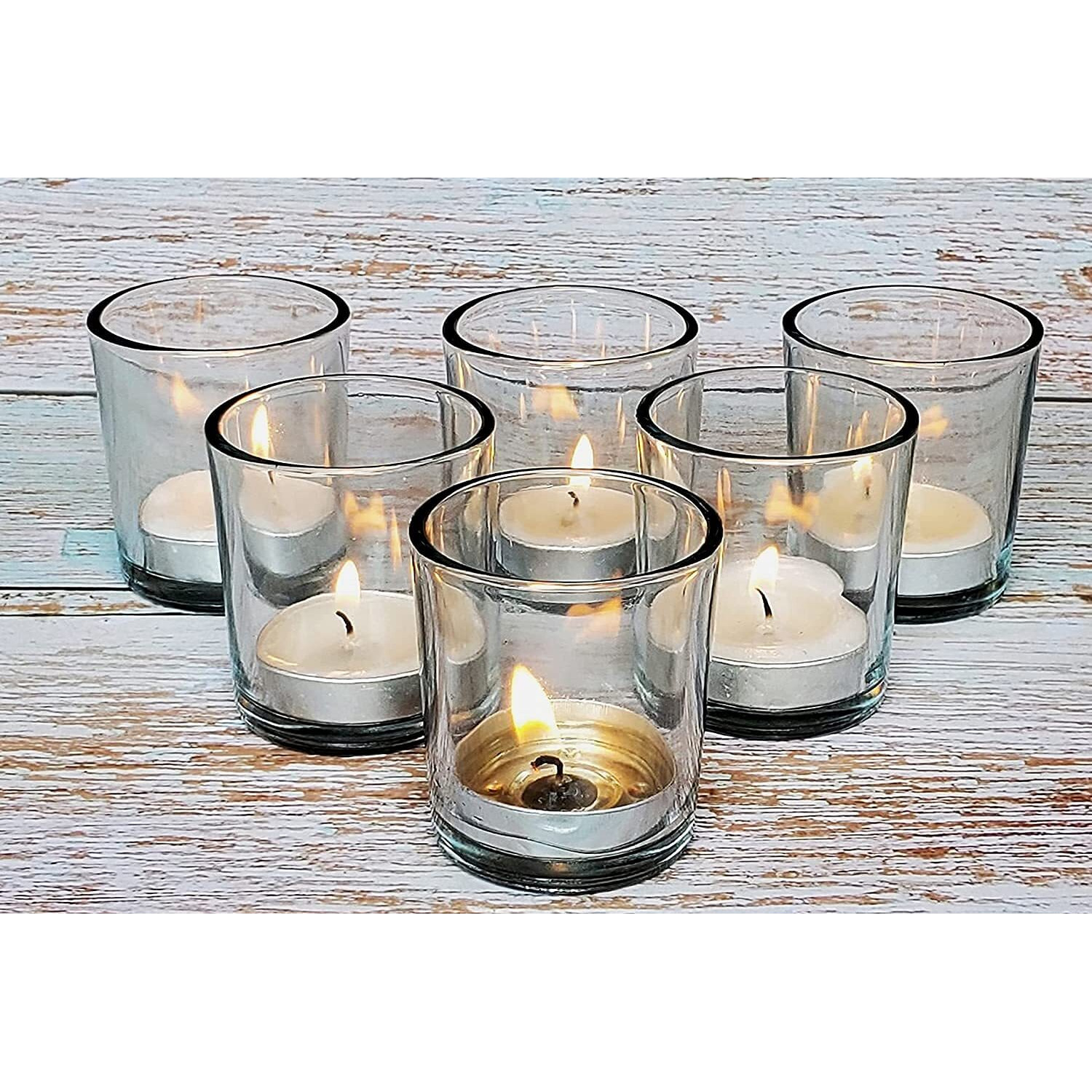 Pure Source India Glass Votive Tealight Candle Holders - Living Room Side Table Home Decoration (Pack of 12, Clear)