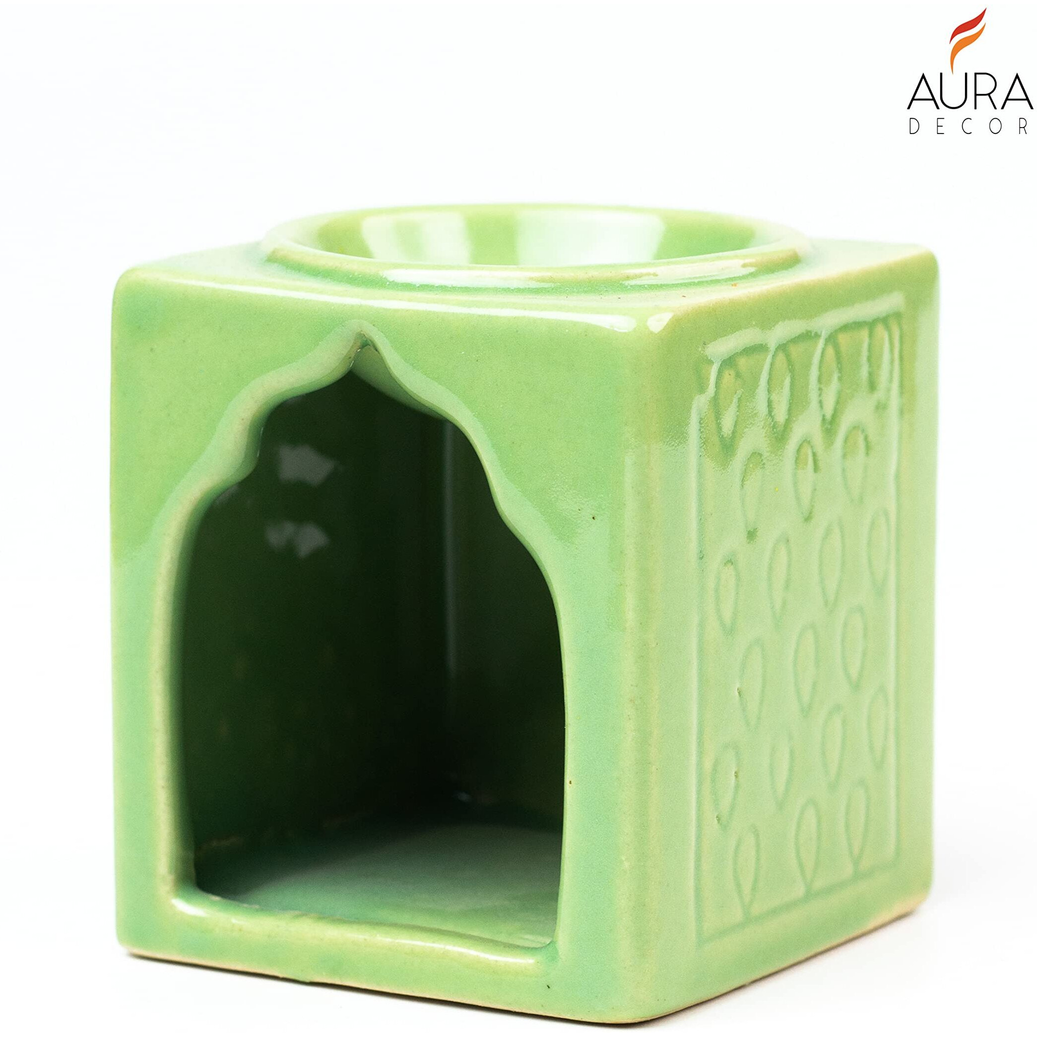 AuraDecor Handcrafted Small Ceramic Burner Square Shape with 1 T-Light Candle for Home Decorations (Green)