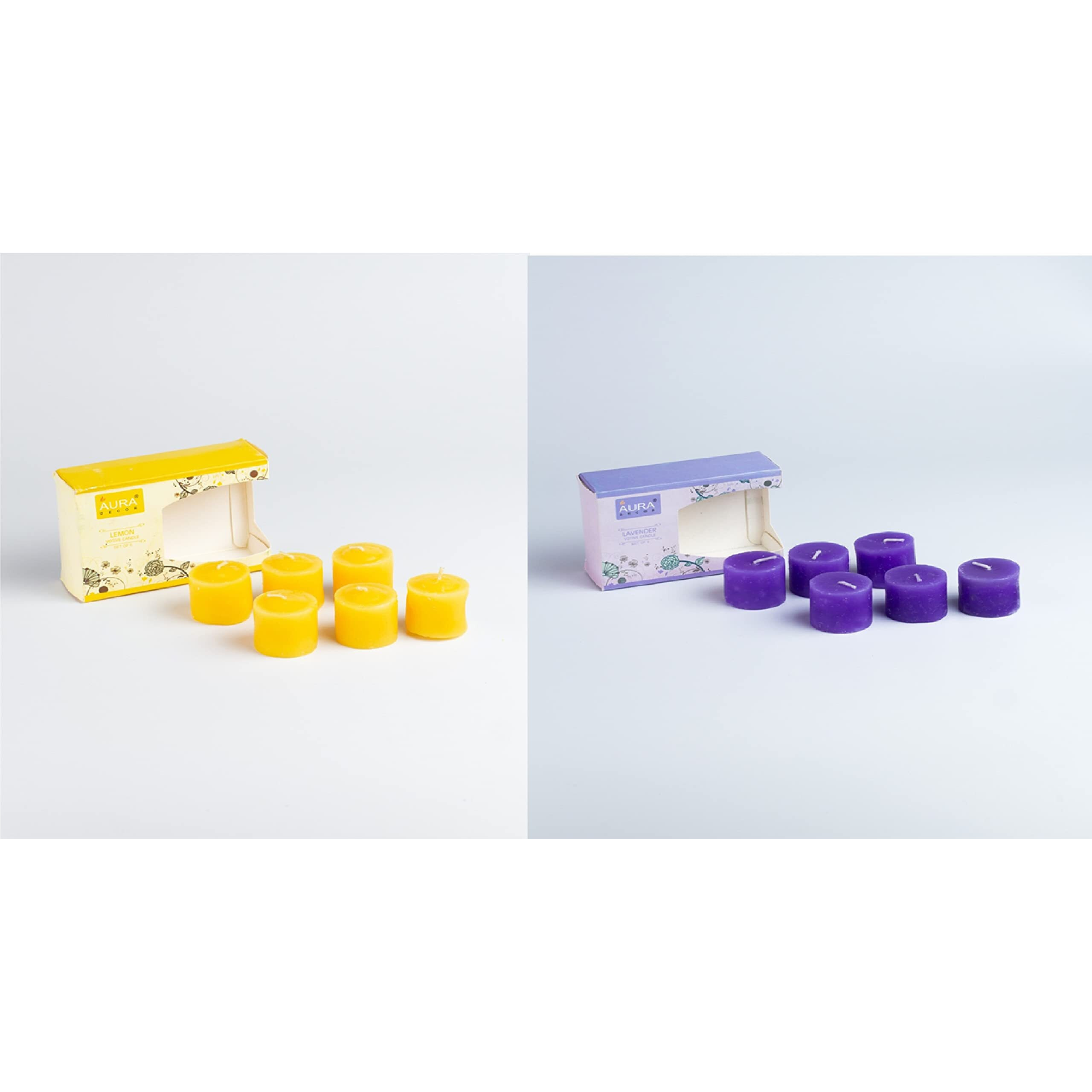 AuraDecor Fragrance Votive Candles || Smokeless Scented Candle || Aroma Candles || Candles for Decoration || Wedding Candle || Burns Upto 8 Hours (Pack of 6) (Lemon & Lavender)