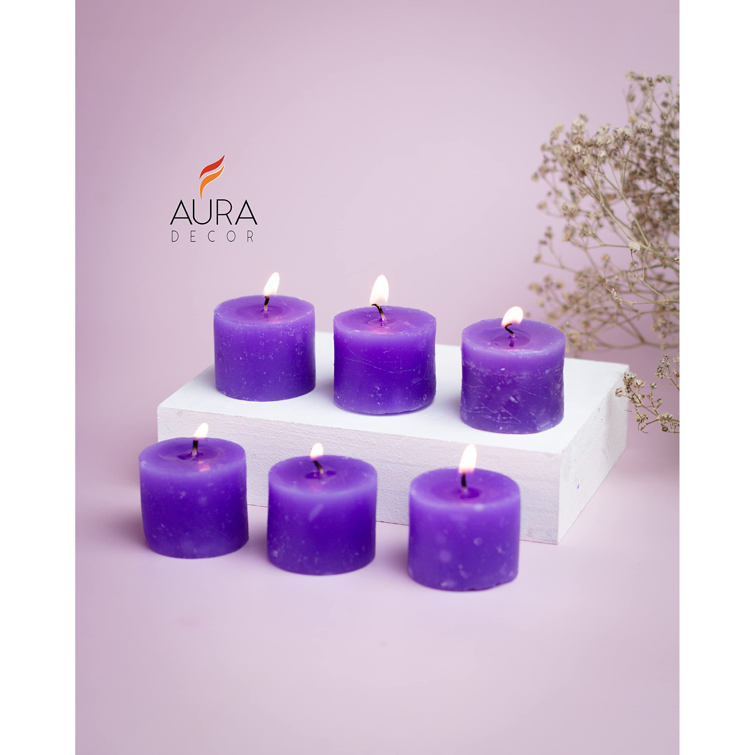 AuraDecor Fragrance Votive Candles || Smokeless Scented Candle || Aroma Candles || Candles for Decoration || Wedding Candle || Burns Upto 8 Hours (Pack of 6) (Lemon & Lavender)