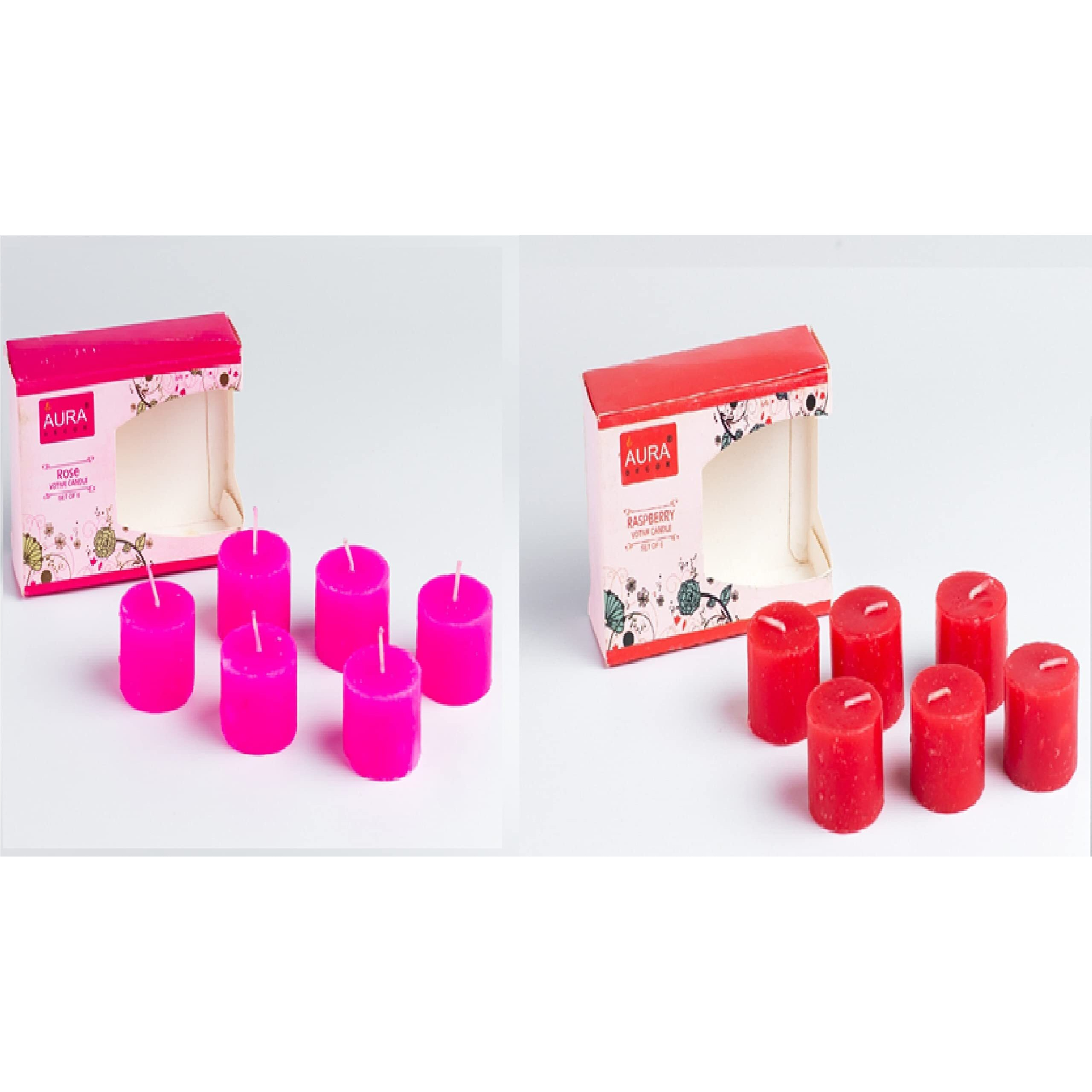 AuraDecor Fragrance Votive Candles | Smokeless Scented Candle | Aroma Candles | Candles for Decoration | Wedding Candle | Burns Upto 8 Hours (Pack of 6) (Rasberrry & Rose)