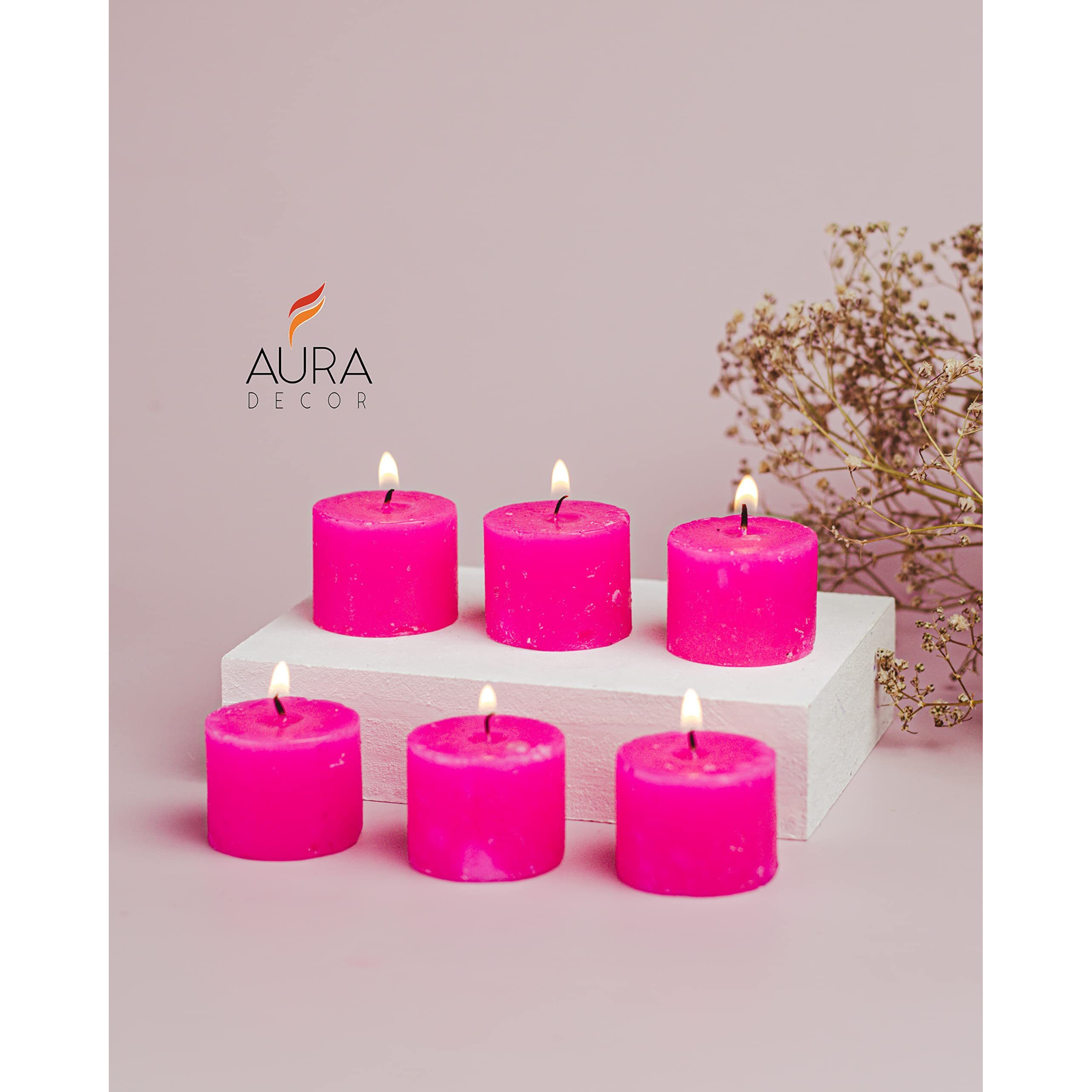AuraDecor Fragrance Votive Candles | Smokeless Scented Candle | Aroma Candles | Candles for Decoration | Wedding Candle | Burns Upto 8 Hours (Pack of 6) (Rasberrry & Rose)